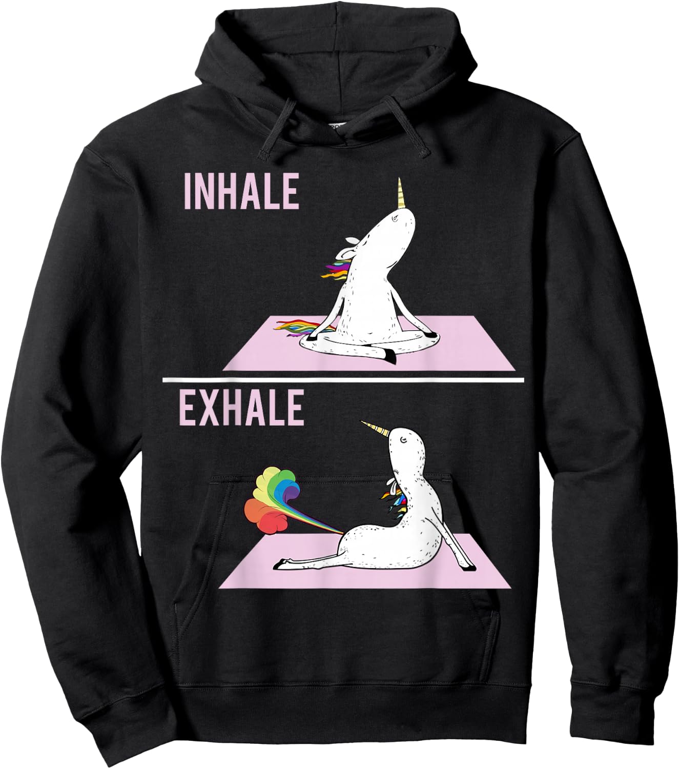 Unicorn Yoga Pose Inhale Exhale Farting Unicorn Funny Gift Hoodie - Hoodie | Black