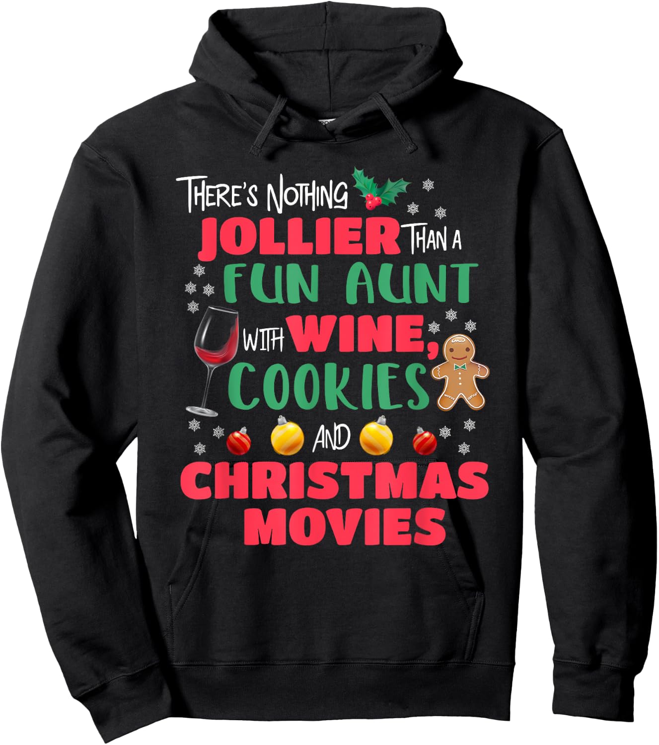 Funny Aunt Christmas Wine & Cookies Holiday Pajamas Hoodie - Hoodie | Black