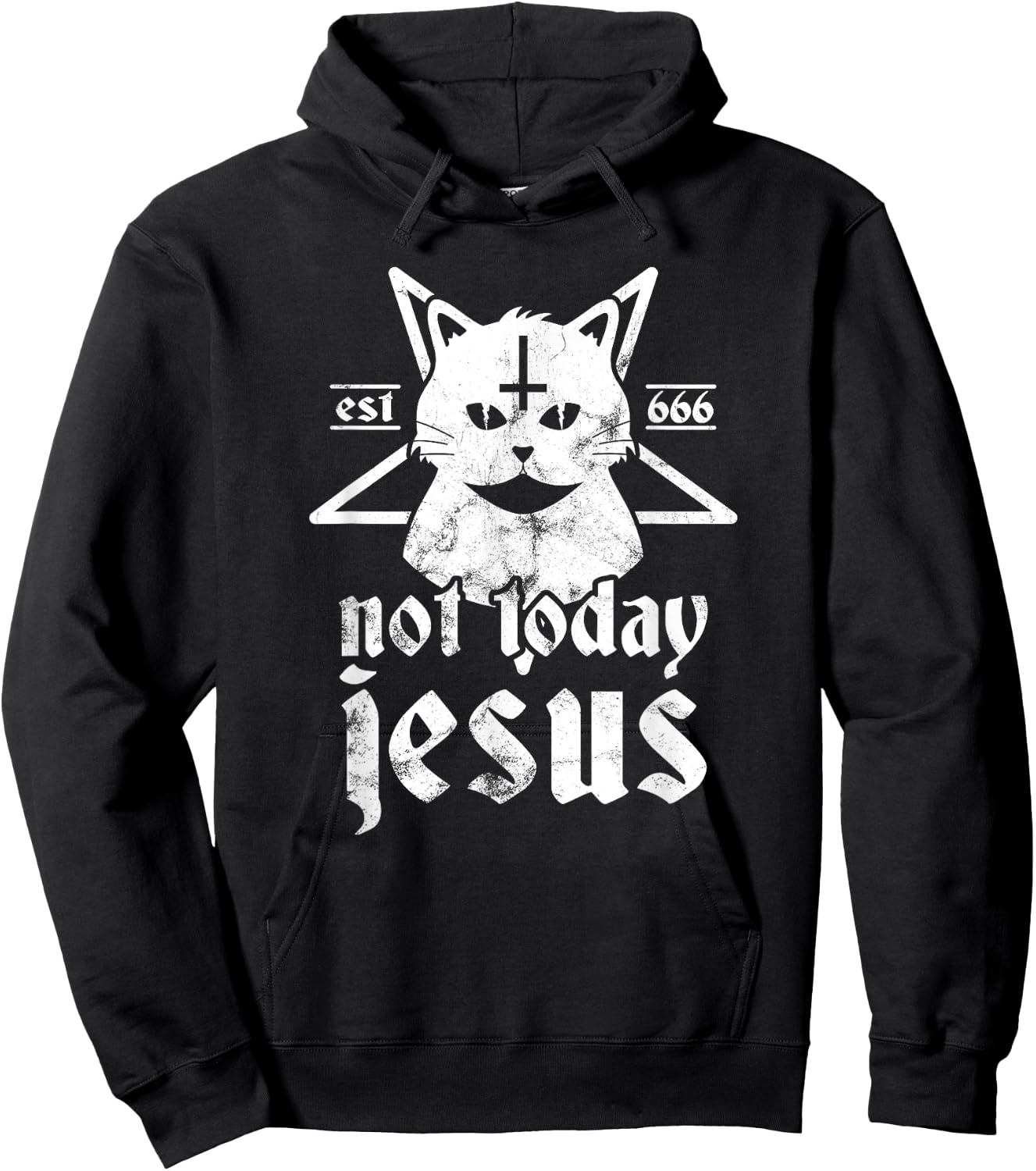 Not Today Jesus Shirt Satanic Cat Pentagram 666 For Atheist Women Girls Kids Hoodie - Hoodie | Black