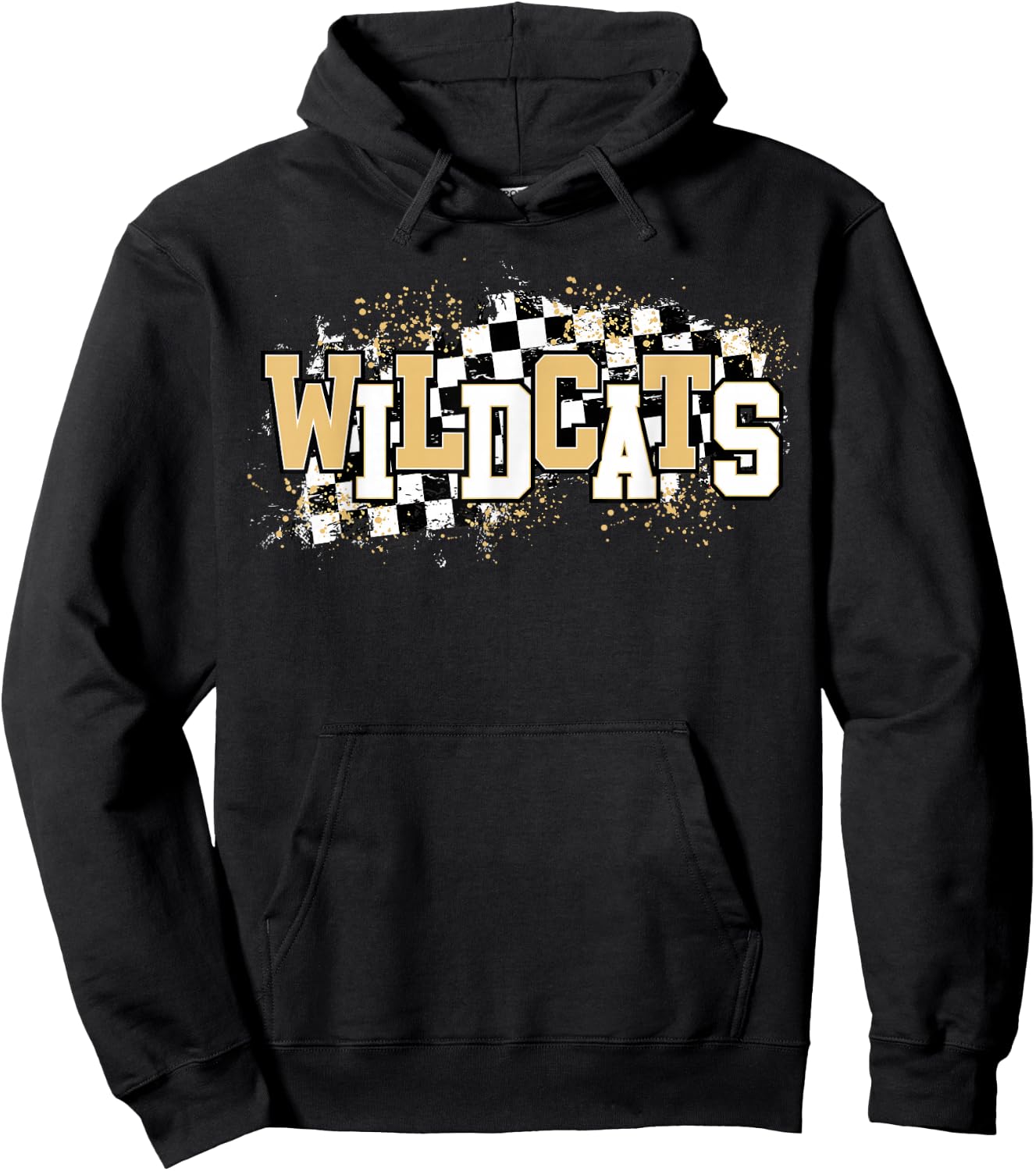 Wildcats Checkered Print Gold Wildcat Pride mascot school Hoodie - Hoodie | Black