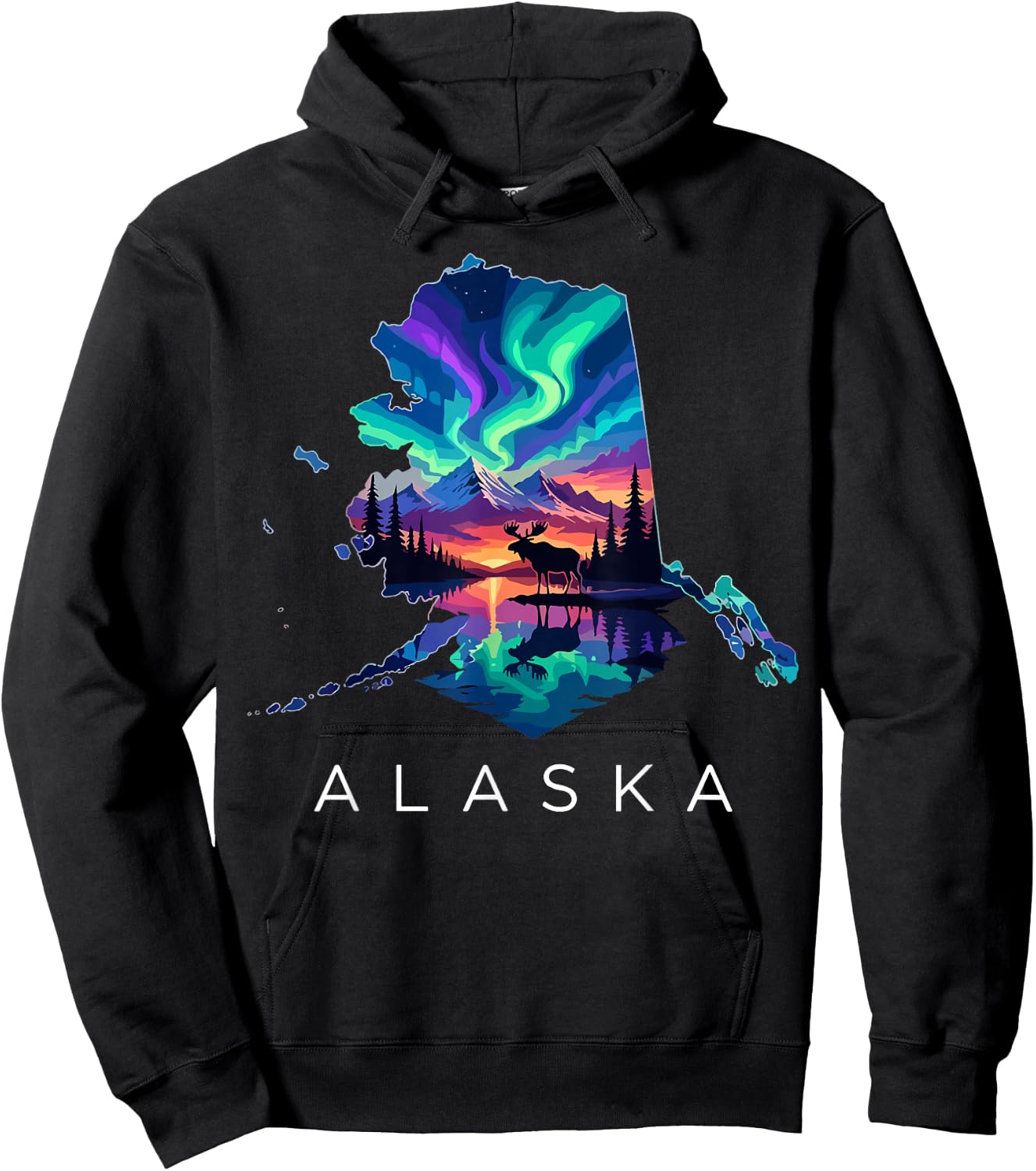 Alaska Moose Animal Alaskan Map Hoodie - Hoodie | Black