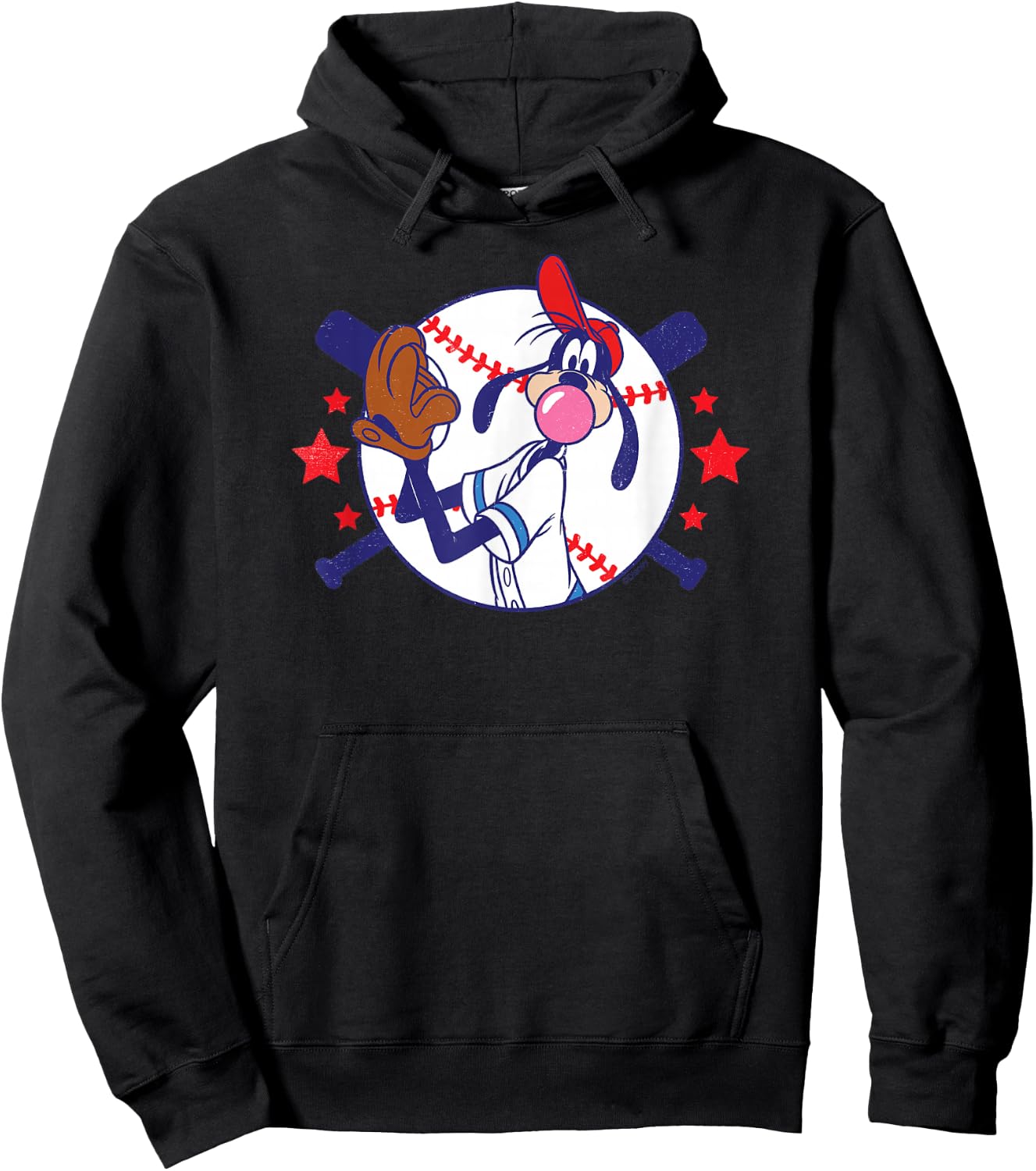 Disney Goofy Baseball Pitcher Bubble Gum Distressed Hoodie - Hoodie | Black