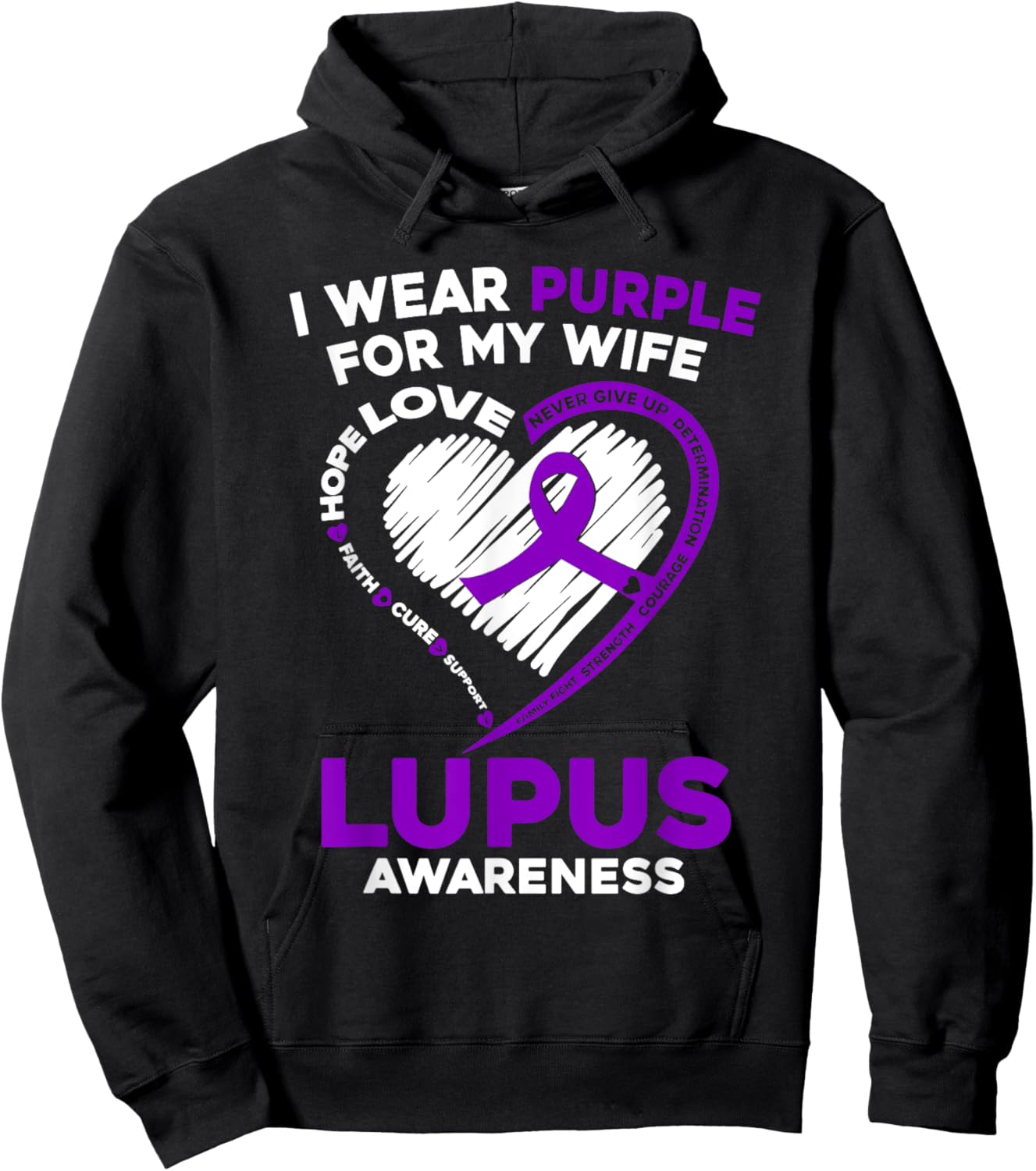 Wear Purple For My Wife Lupus Awareness Purple Support Hoodie - Hoodie | Black