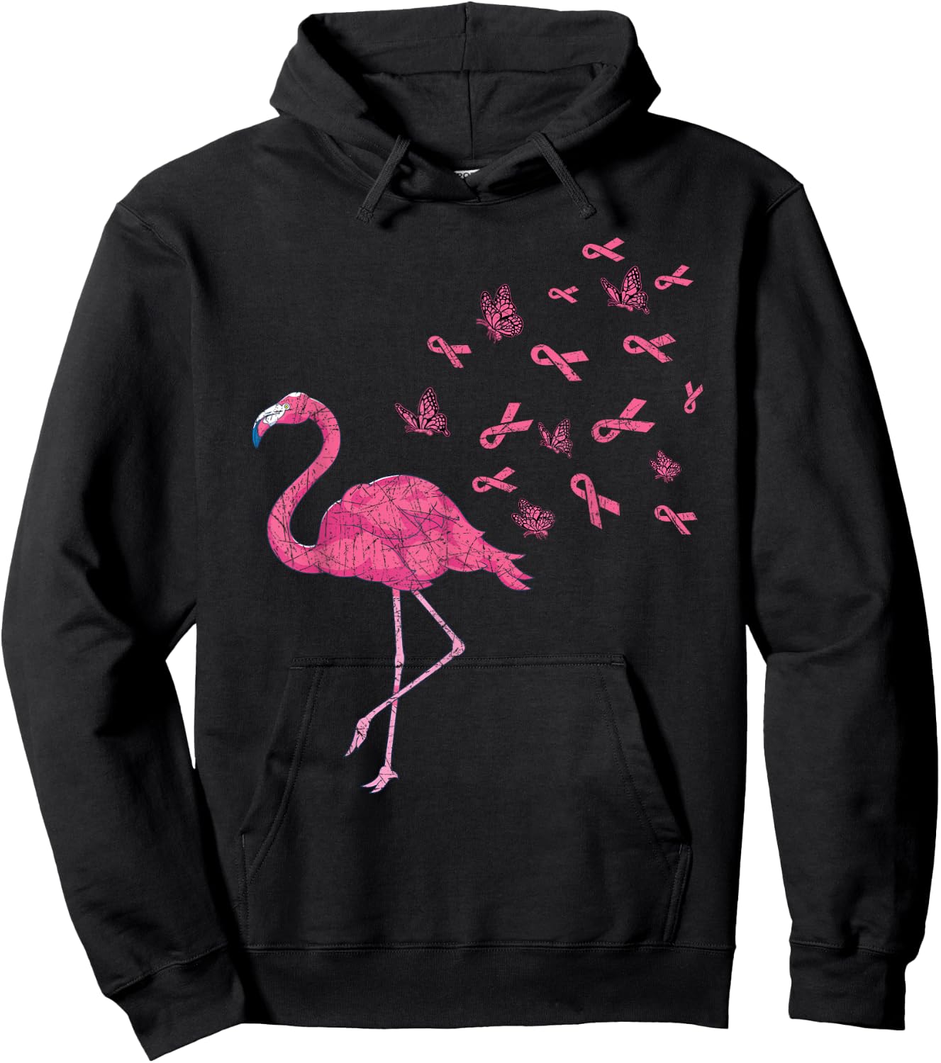 Exotic Bird Flamingo Pink Ribbon Breast Cancer Awareness Hoodie - Hoodie | Black