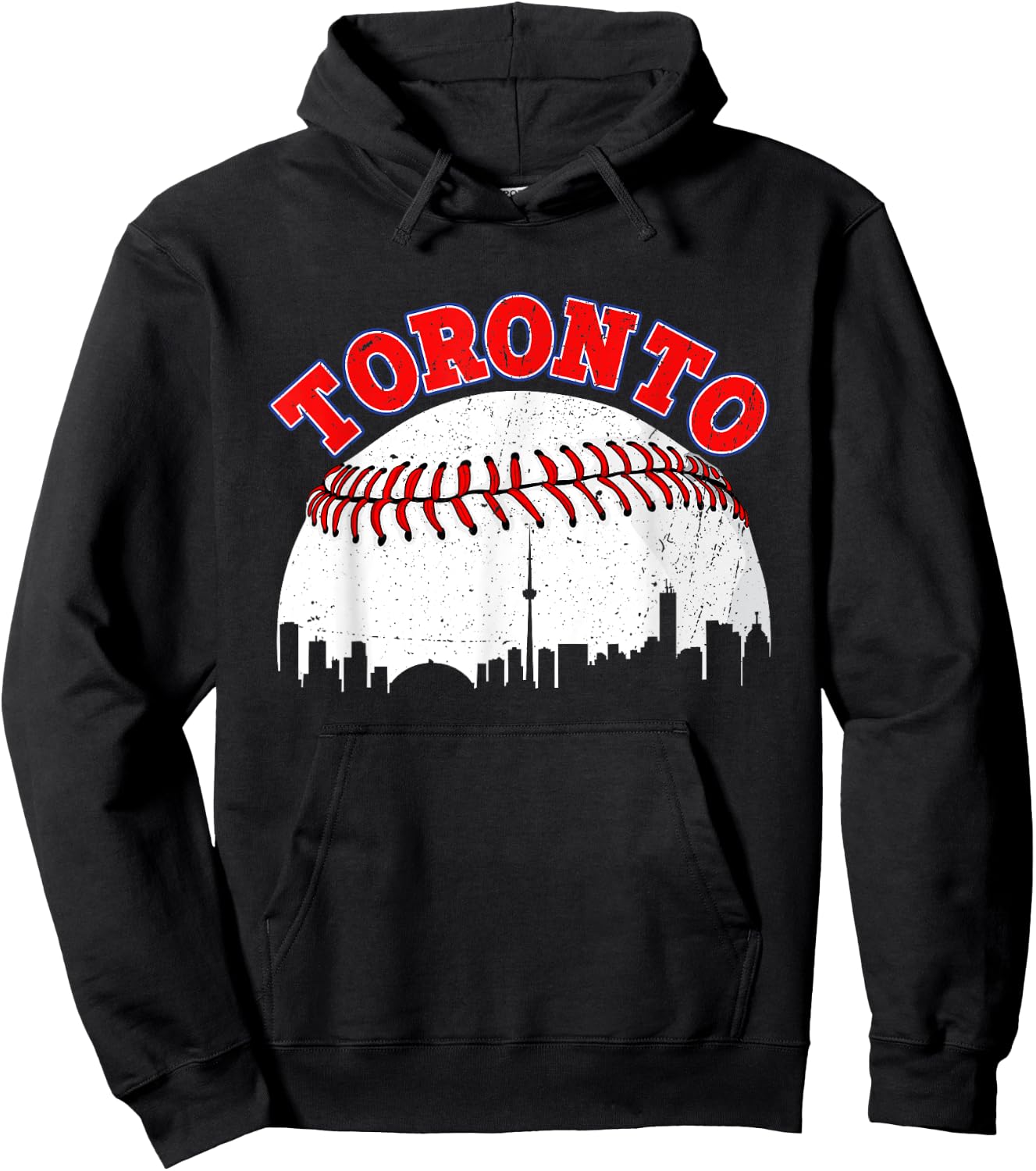 Distressed Baseball Toronto Cityscape Women Hoodie - Hoodie | Black