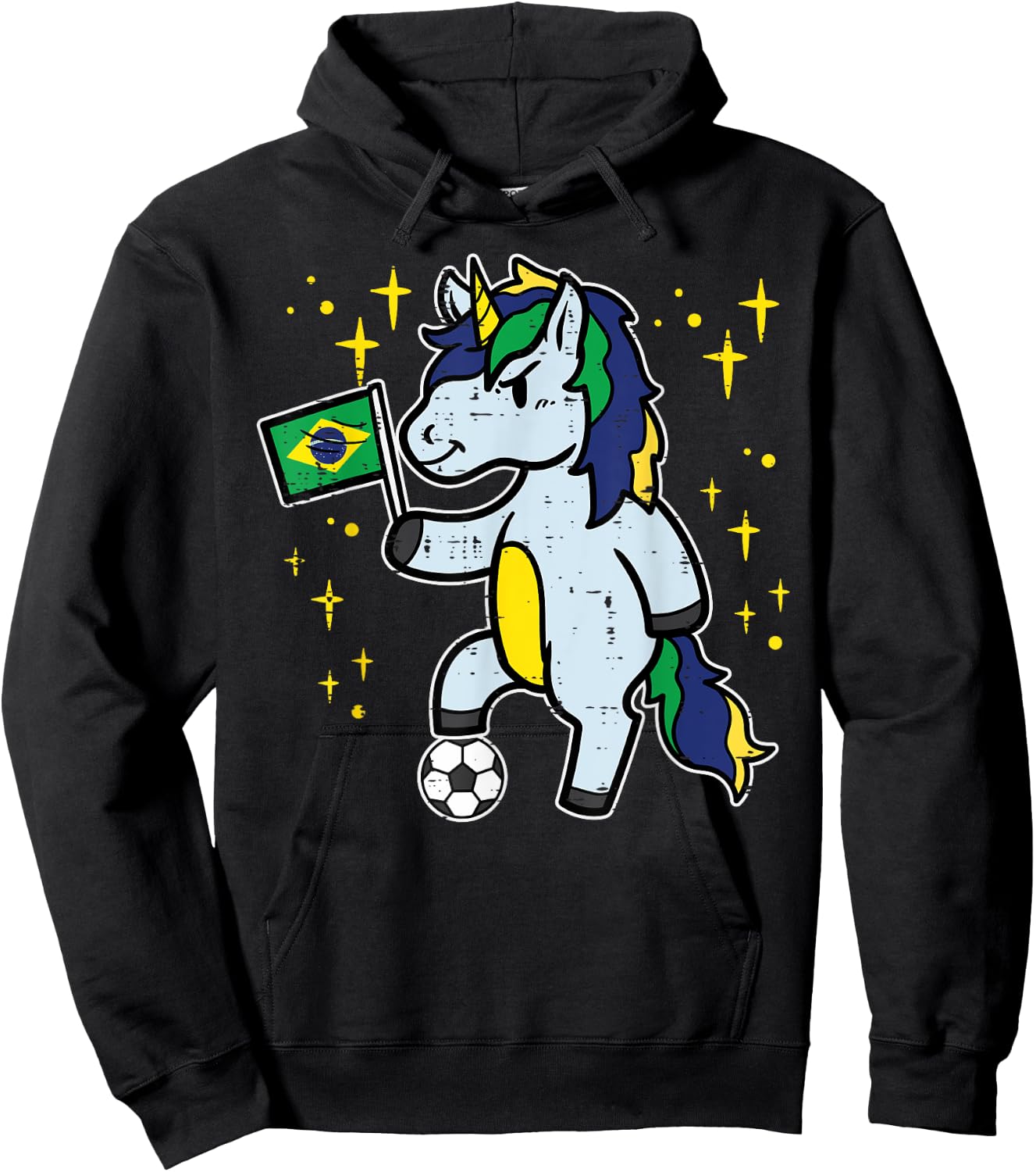 Brazil Flag Unicorn Football Soccer Fan Women Girls Kids Hoodie - Hoodie | Black