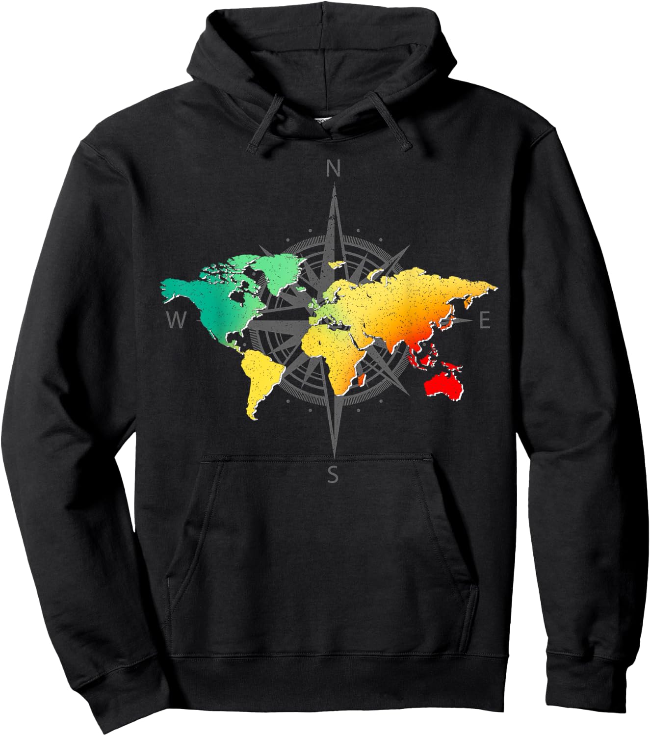 Compass Globe World Travel Colourful World Map, black, s Hoodie - Hoodie | Black