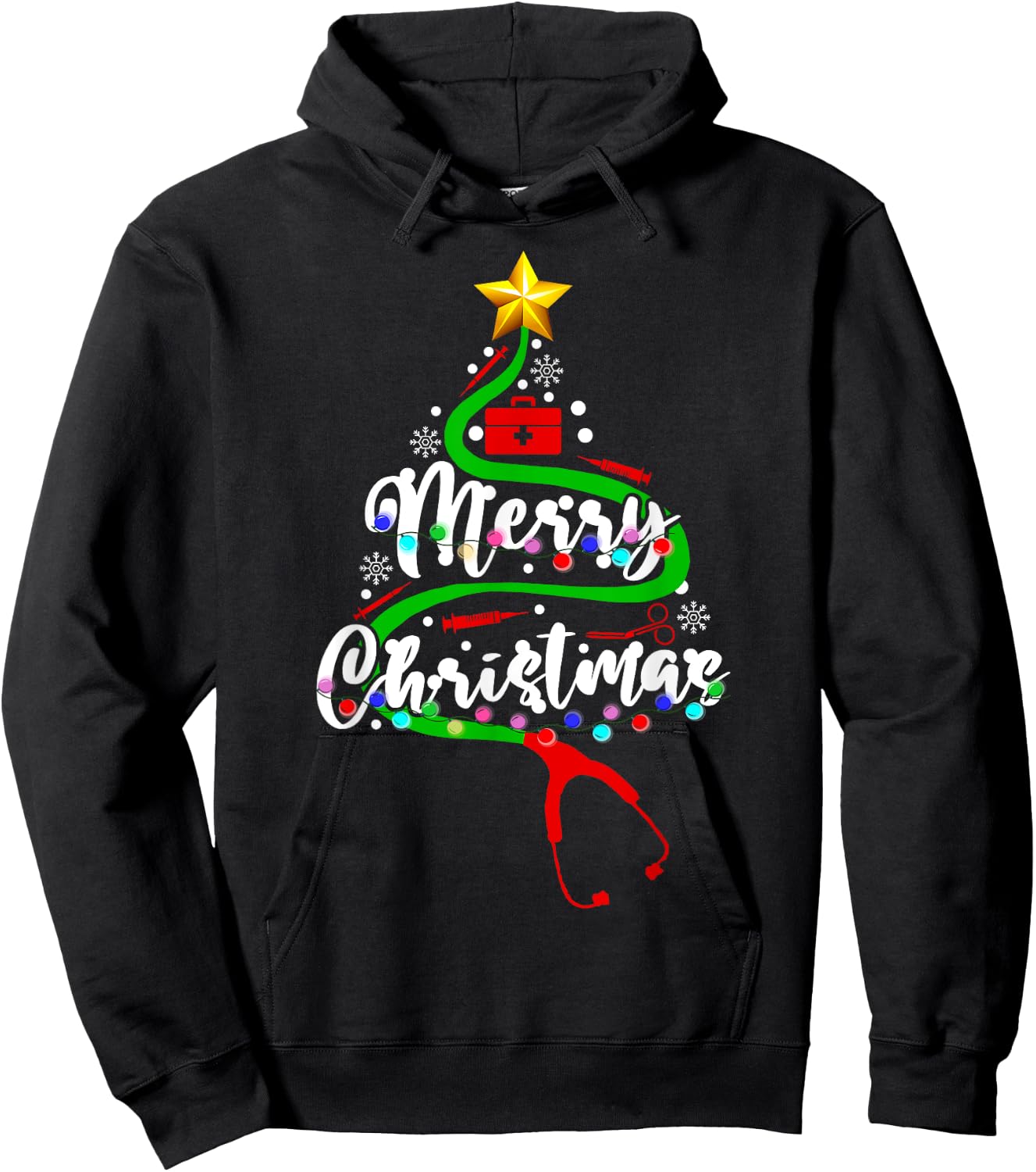 Funny Stethoscope Christmas Tree Nursing Scrub NICU RN LPN Hoodie - Hoodie | Black