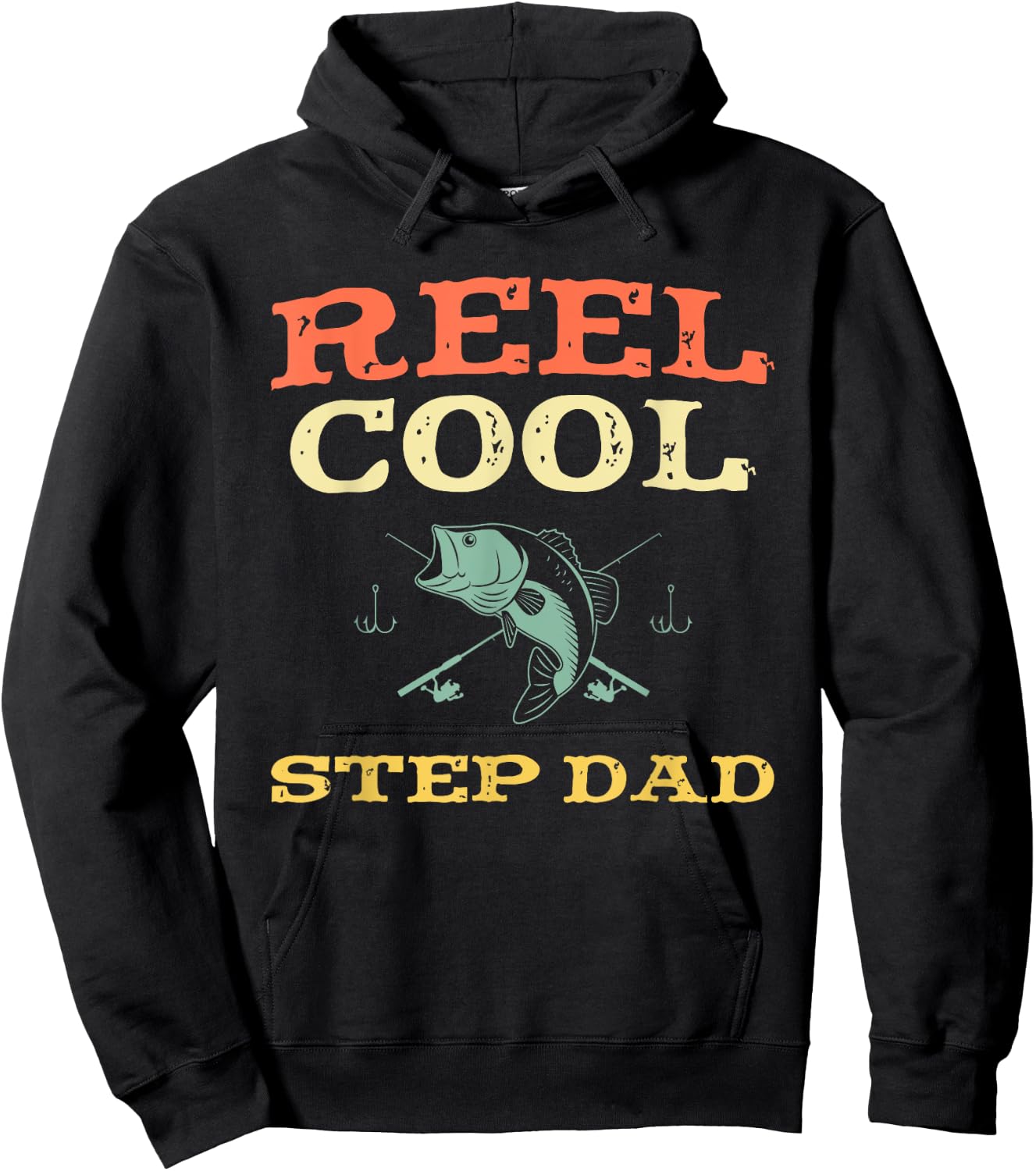 Reel Cool Step-Dad Fishing Fisherman Funny Vintage StepDad Hoodie - Hoodie | Black