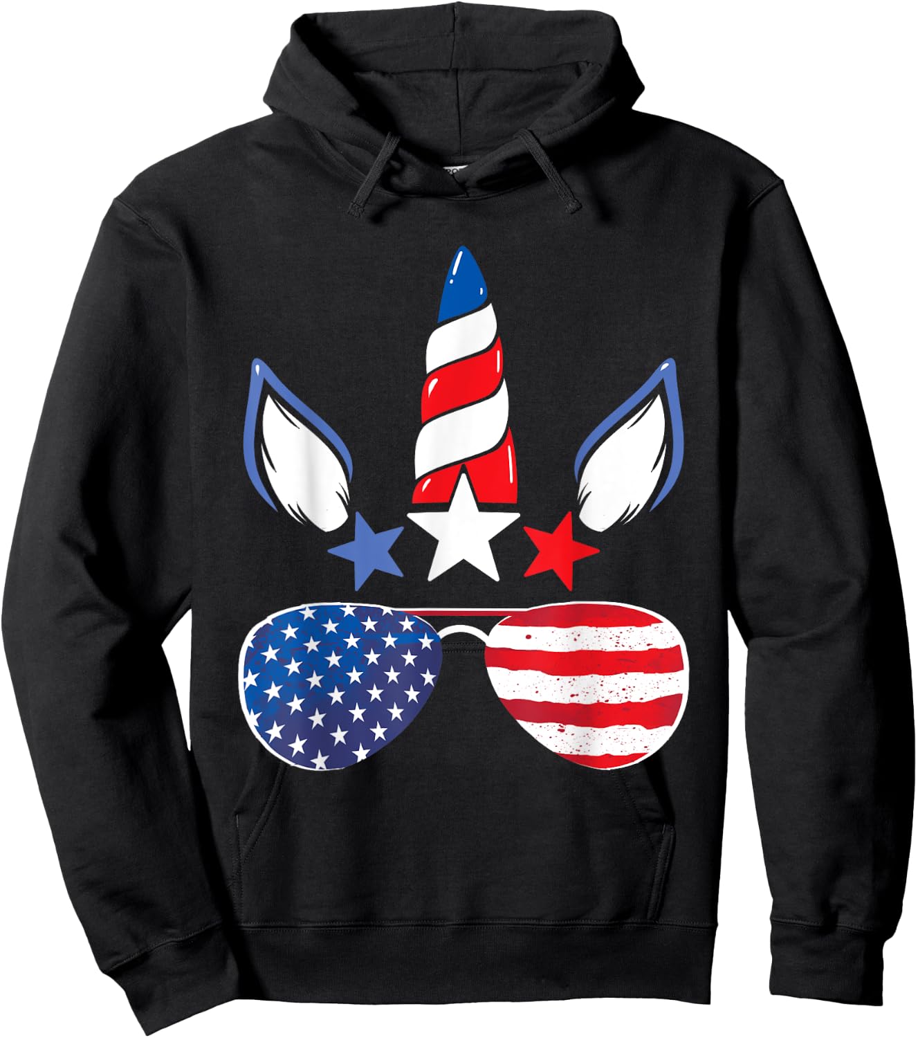 Unicorn 4th of July Girls Kids Women American Flag Hoodie - Hoodie | Black
