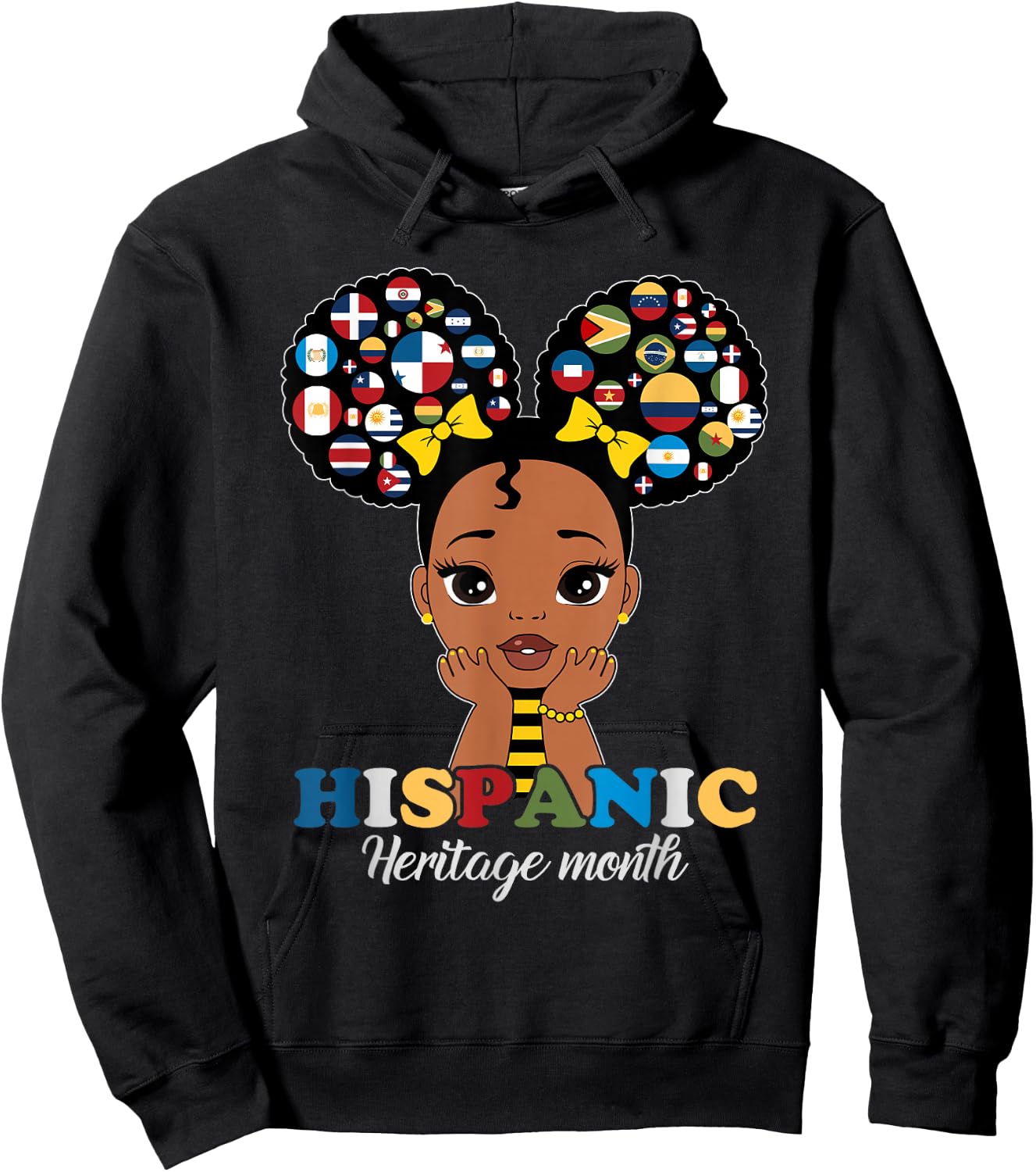Girls Hispanic Heritage Month Latino Countries Flags Kids Hoodie - Hoodie | Black