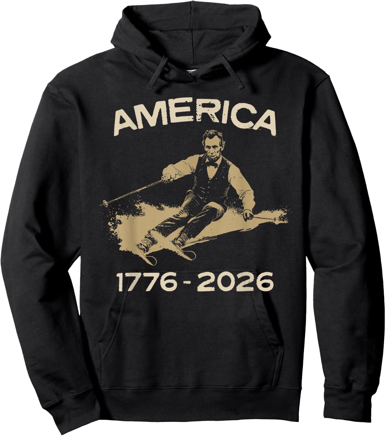 America 1776 2026 Abraham Lincoln Skiing President Graphic Hoodie - Hoodie | Black