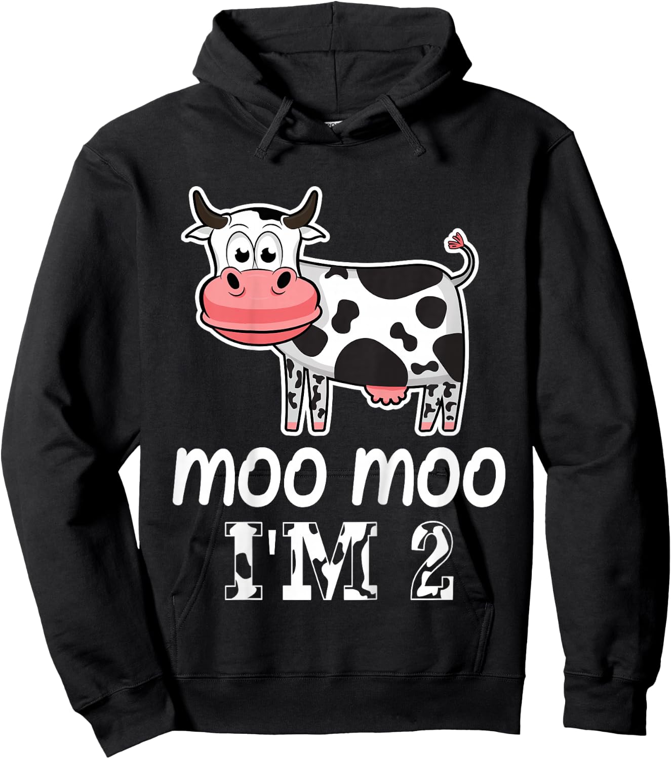 Moo Moo I'm Two Cute Cow 2 Years Old Birthday Party Kids Hoodie - Hoodie | Black