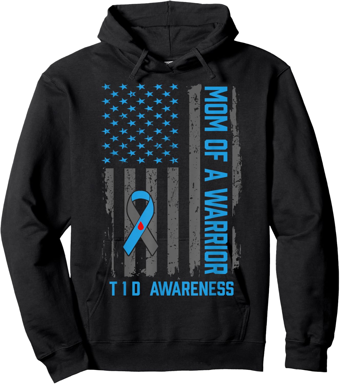 Type 1 Diabetes Awareness T1D Mom of Warrior Type 1 Diabetic Hoodie - Hoodie | Black