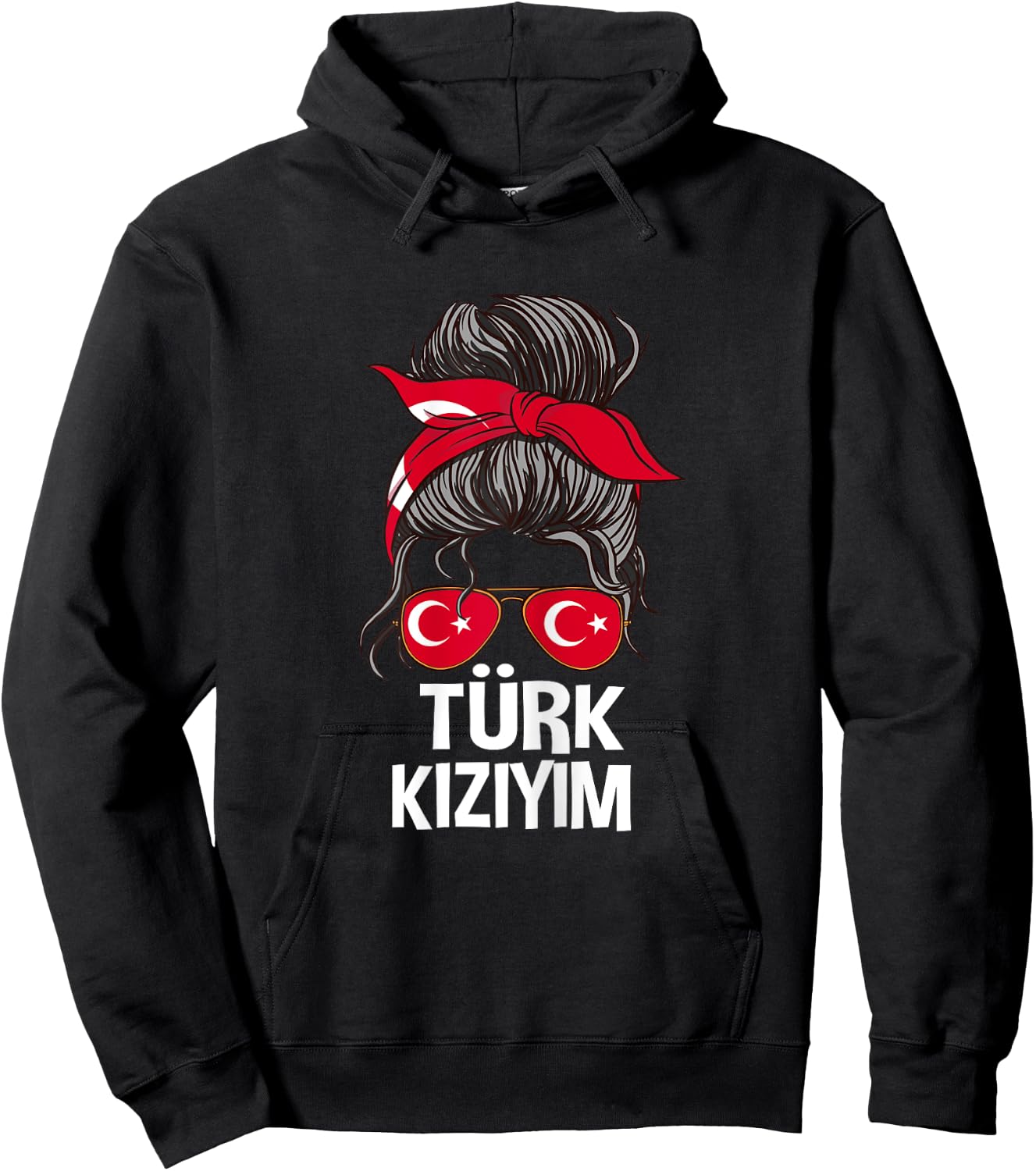 Türk Kiziym Turkish Flag Pride Woman Messy Hair Hoodie - Hoodie | Black