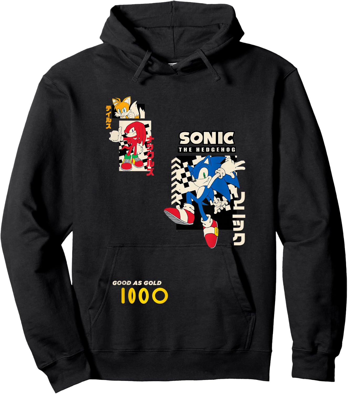 Sonic The Hedgehog Good As Gold Vintage Kanji Panels Hoodie - Hoodie | Black