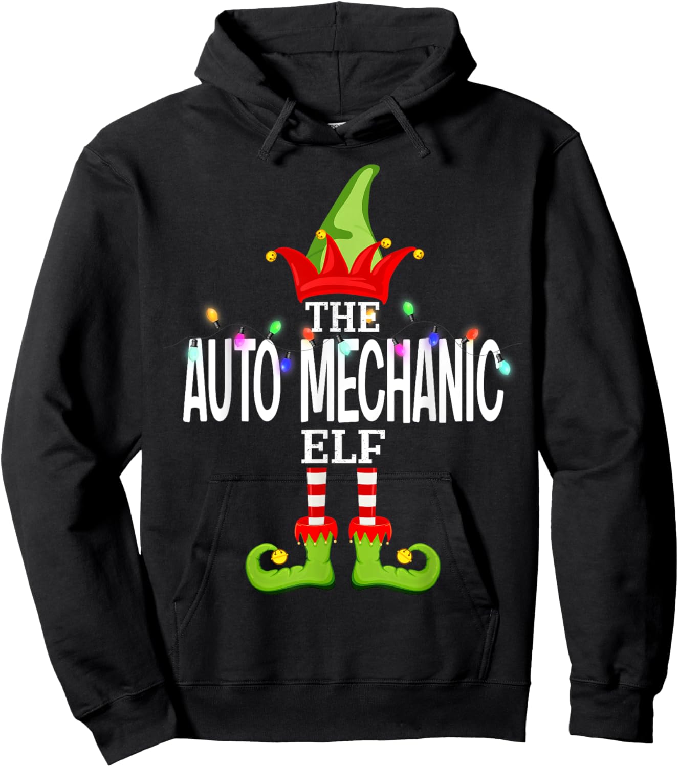 The Auto Mechanic Elf Christmas Matching Pajamas Hoodie - Hoodie | Black
