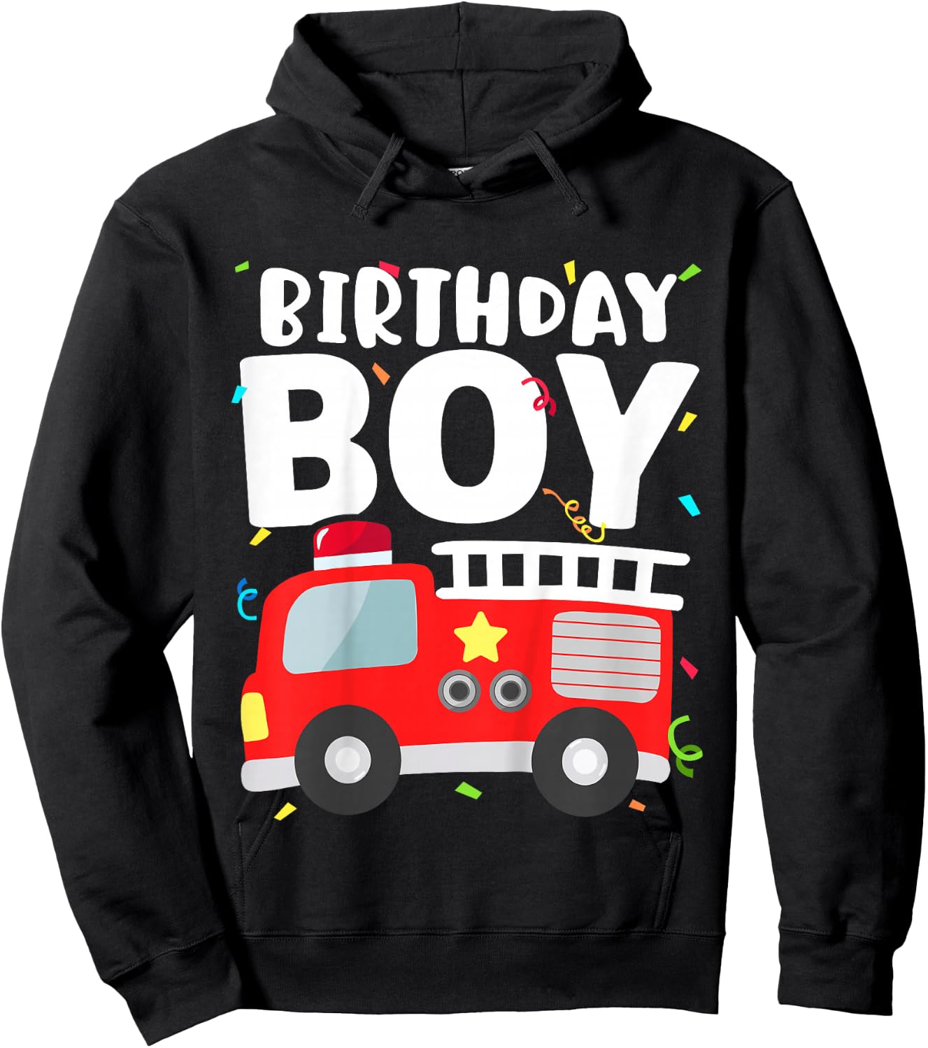 Kids Birthday Boy Fire Truck Party Firefighter Theme Toddler Hoodie - Hoodie | Black