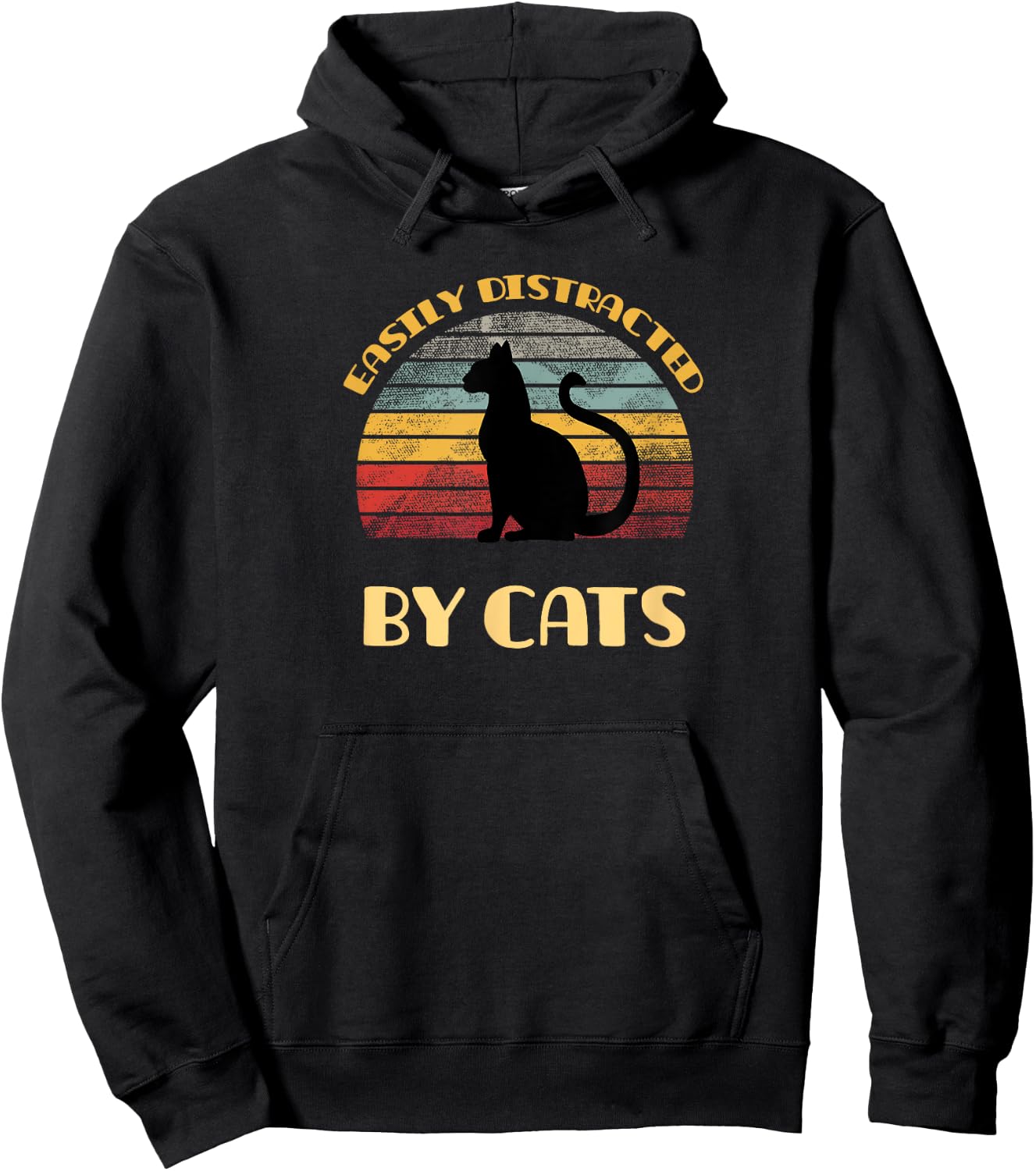 Easily distracted by cats on a distressed sunset background Hoodie - Hoodie | Black