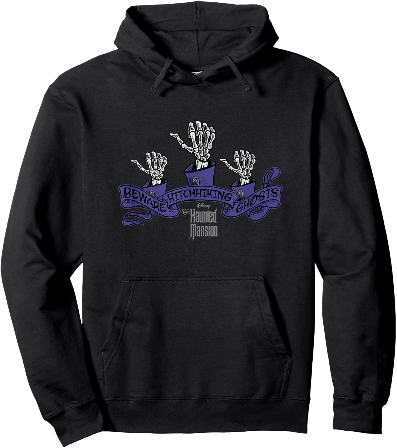 The Haunted Mansion Beware Hitchhiking Ghosts Retro Logo Hoodie - Hoodie | Black