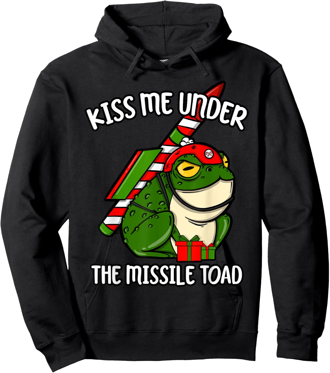 Kiss Me Under The Missile Toad Funny Christmas Holiday Joke Hoodie - Hoodie | Black