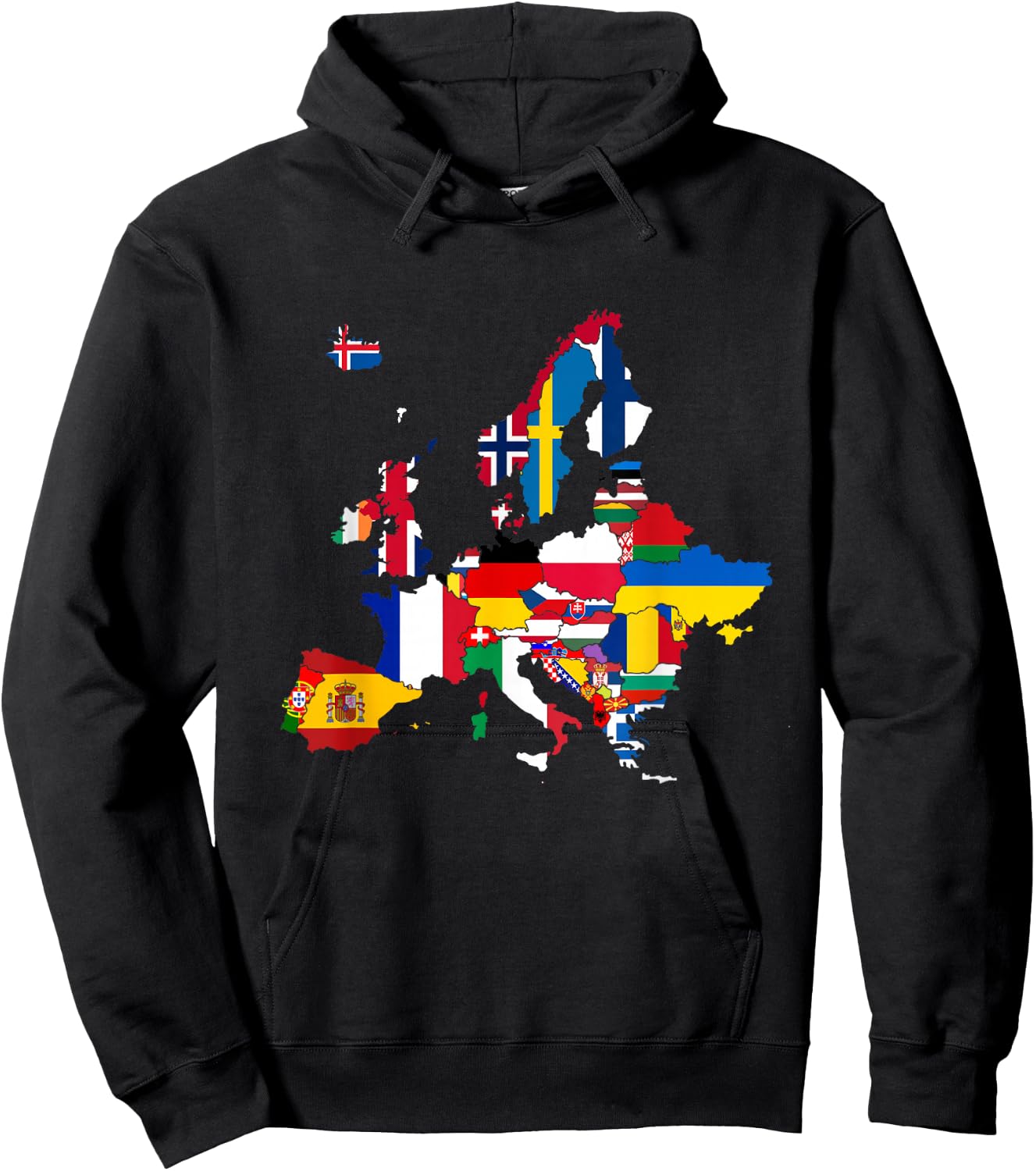 Europe, European flags, European flags, map of Europe. Hoodie - Hoodie | Black