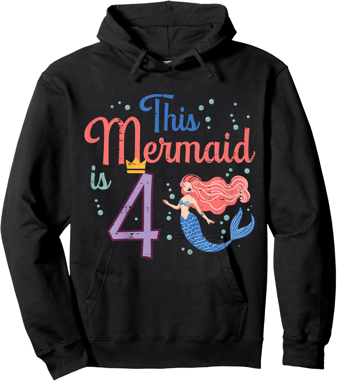 This Mermaid Is 4 4th Birthday Four Year Old Bday Girls Kids Hoodie - Hoodie | Black