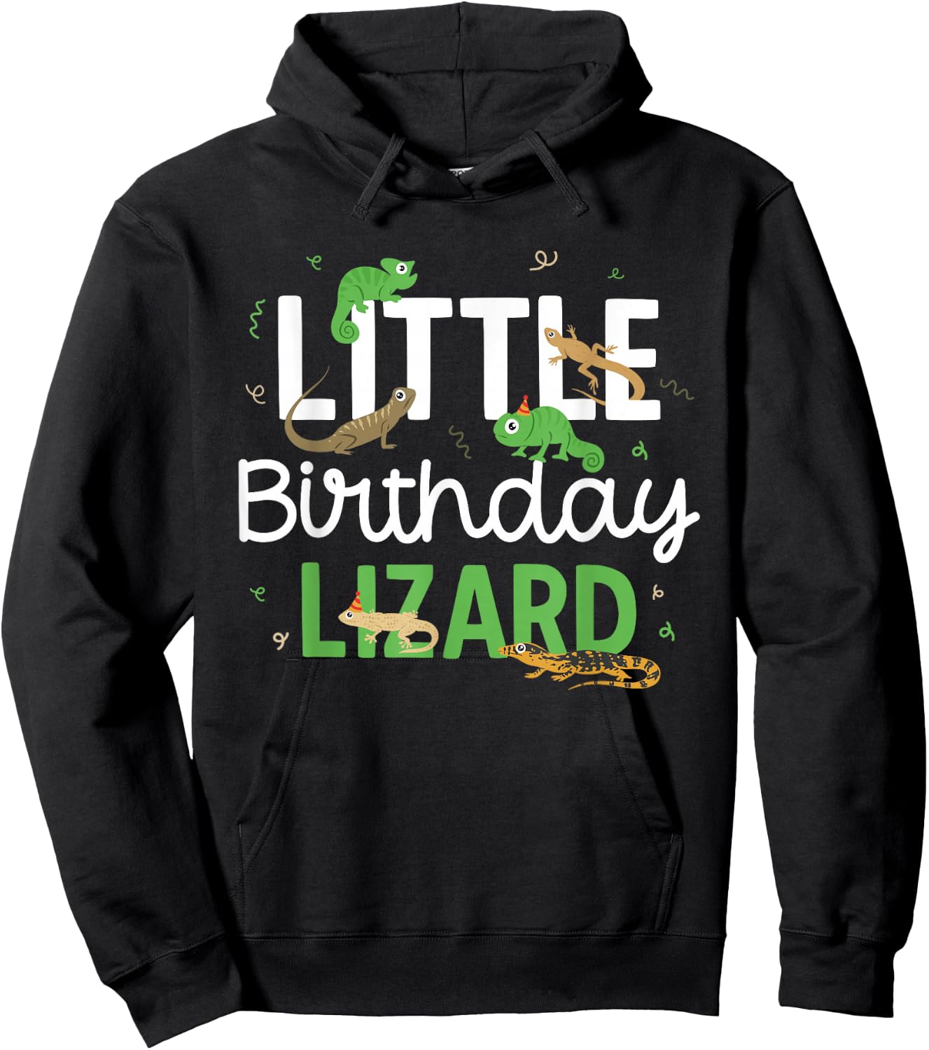Kids Reptile Little Birthday Lizard Themed Birthday Hoodie - Hoodie | Black