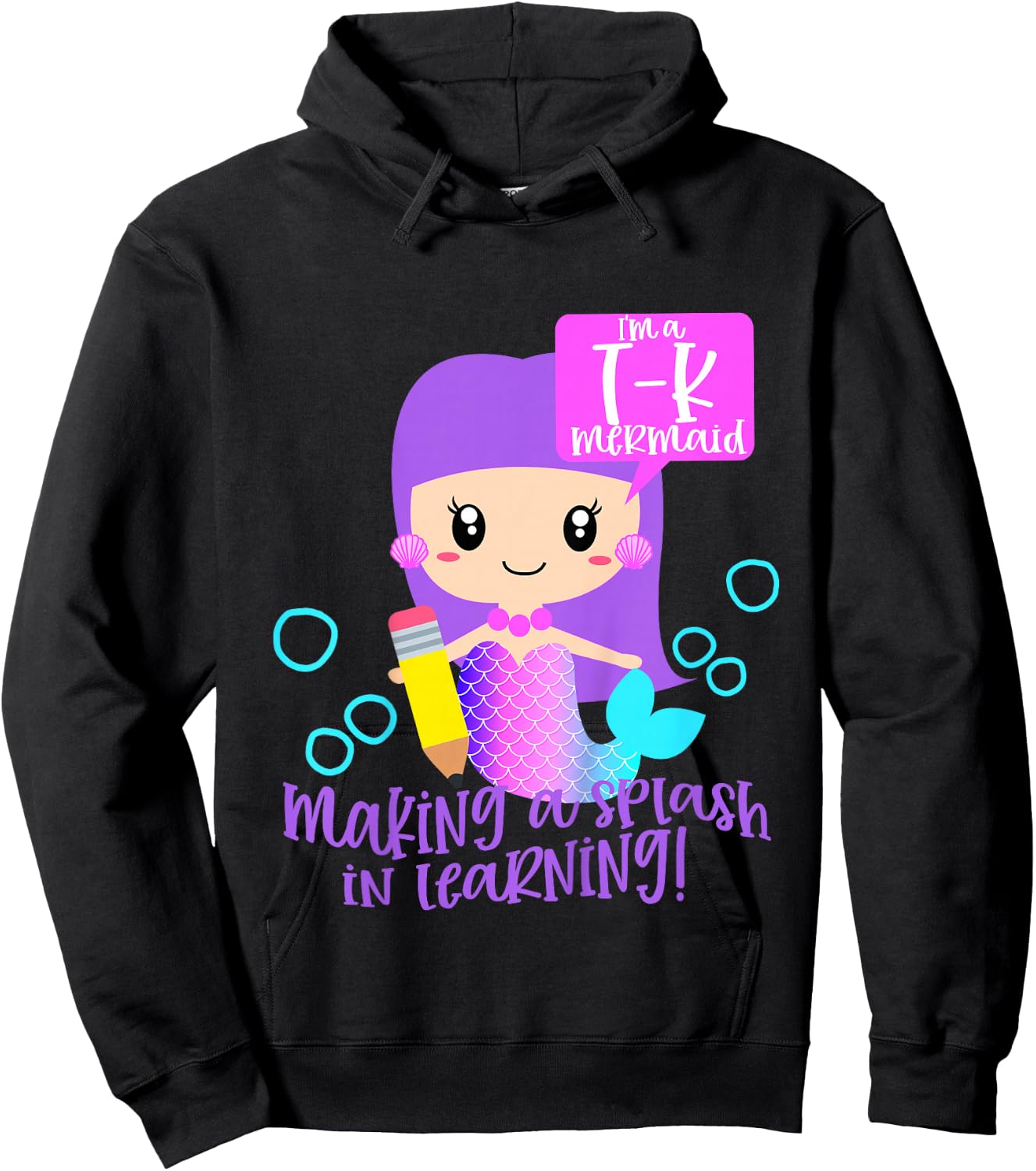 First Day of TK Girls Toddler Mermaid 1st Day of T K School Hoodie - Hoodie | Black
