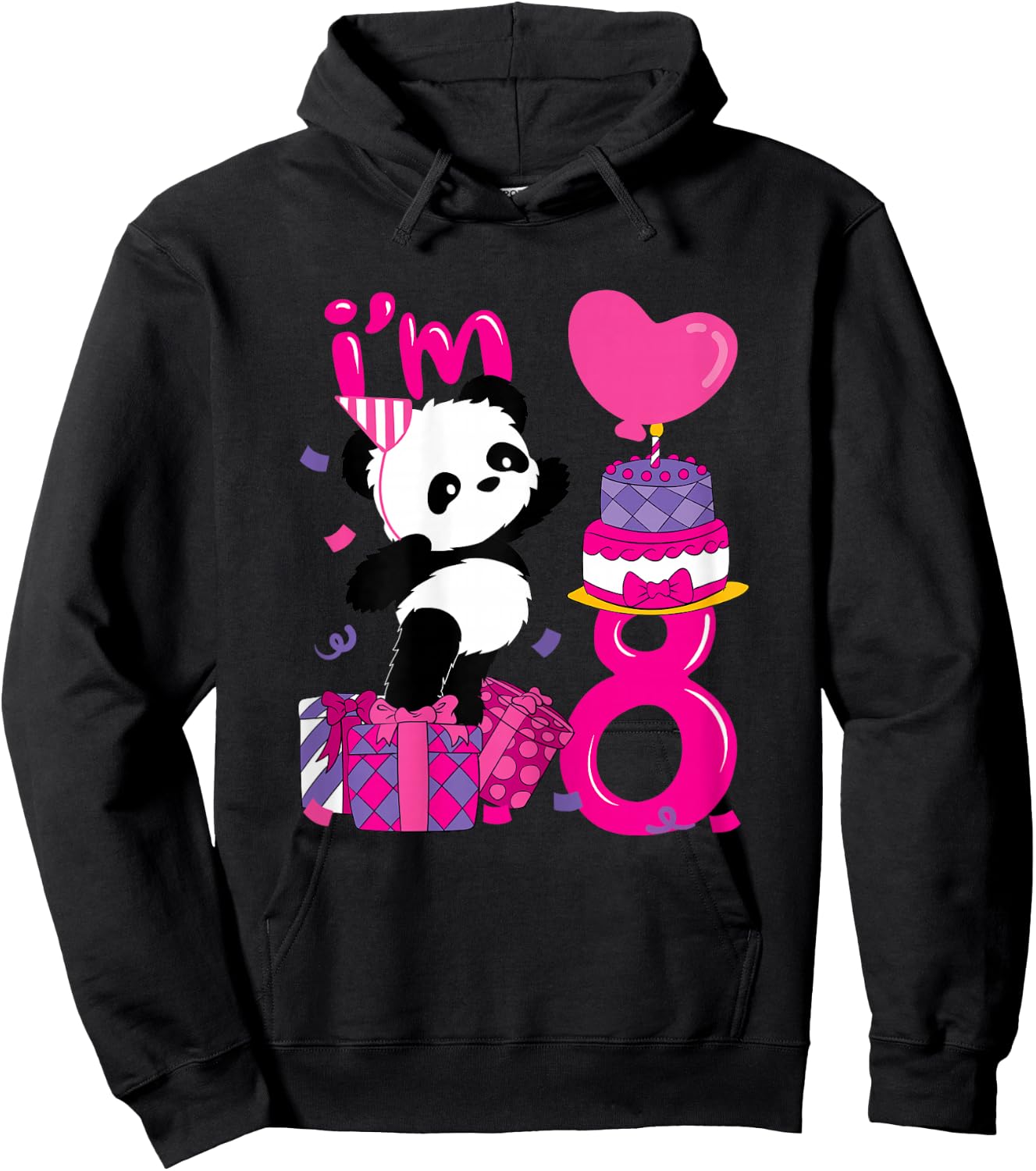 8 Years Old Girl Birthday Panda Hoodie - Hoodie | Black