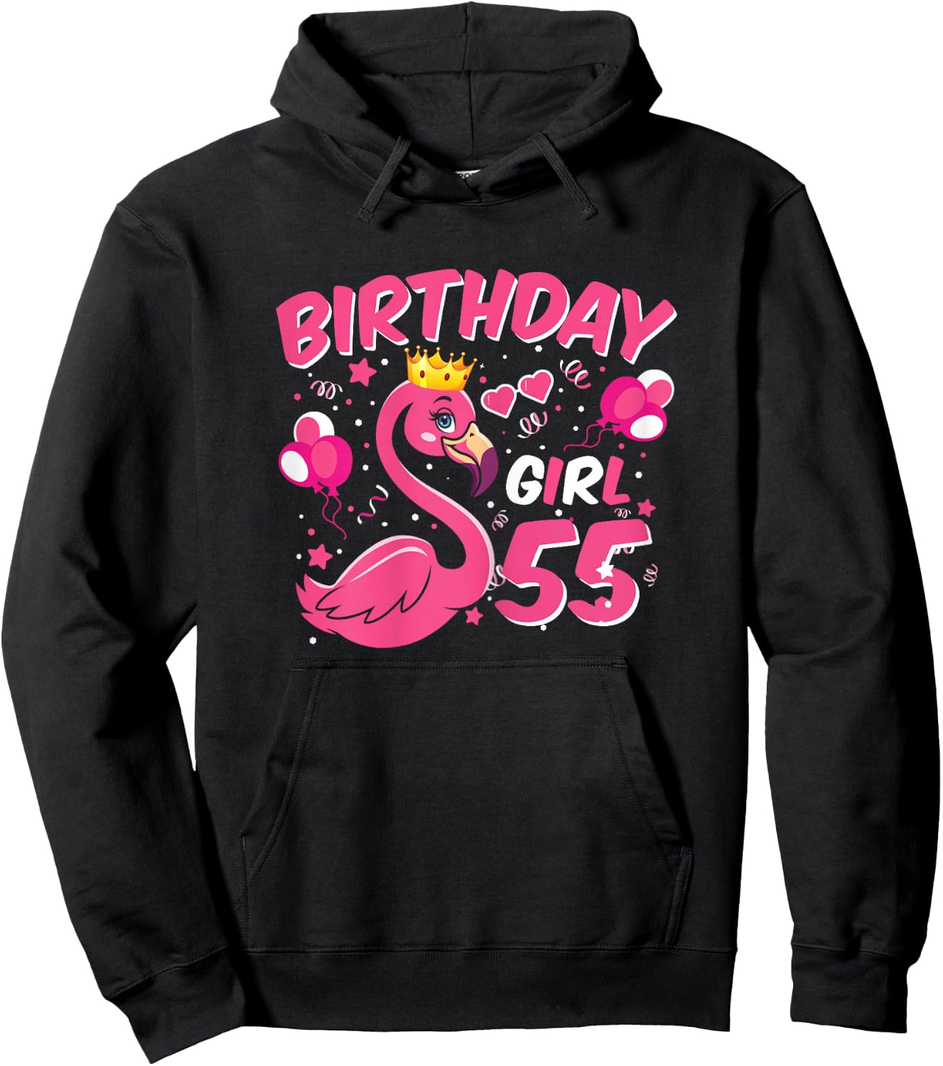 55th Birthday Gift Flamingo Fan 55 Year Old Women 55th Bday Hoodie - Hoodie | Black
