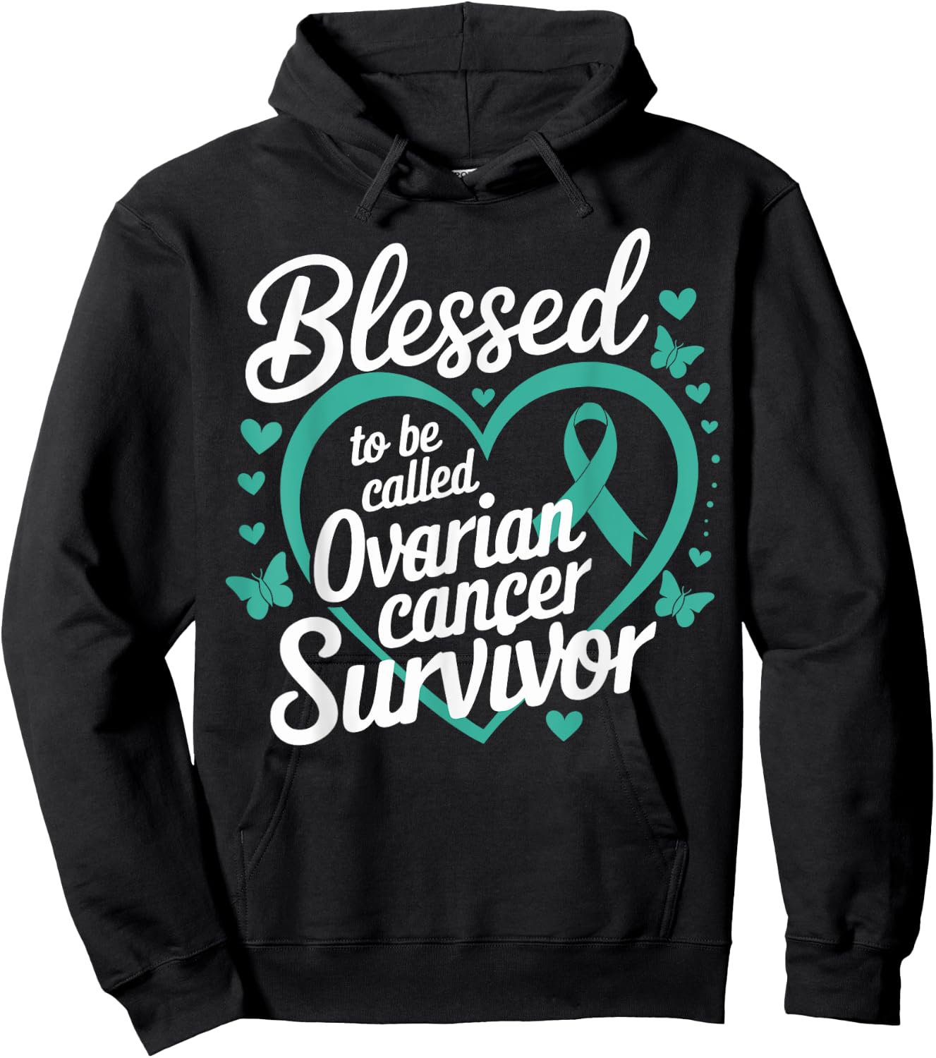 Teal Ribbon Blessed to Be Called Ovarian Cancer Survivor Hoodie - Hoodie | Black