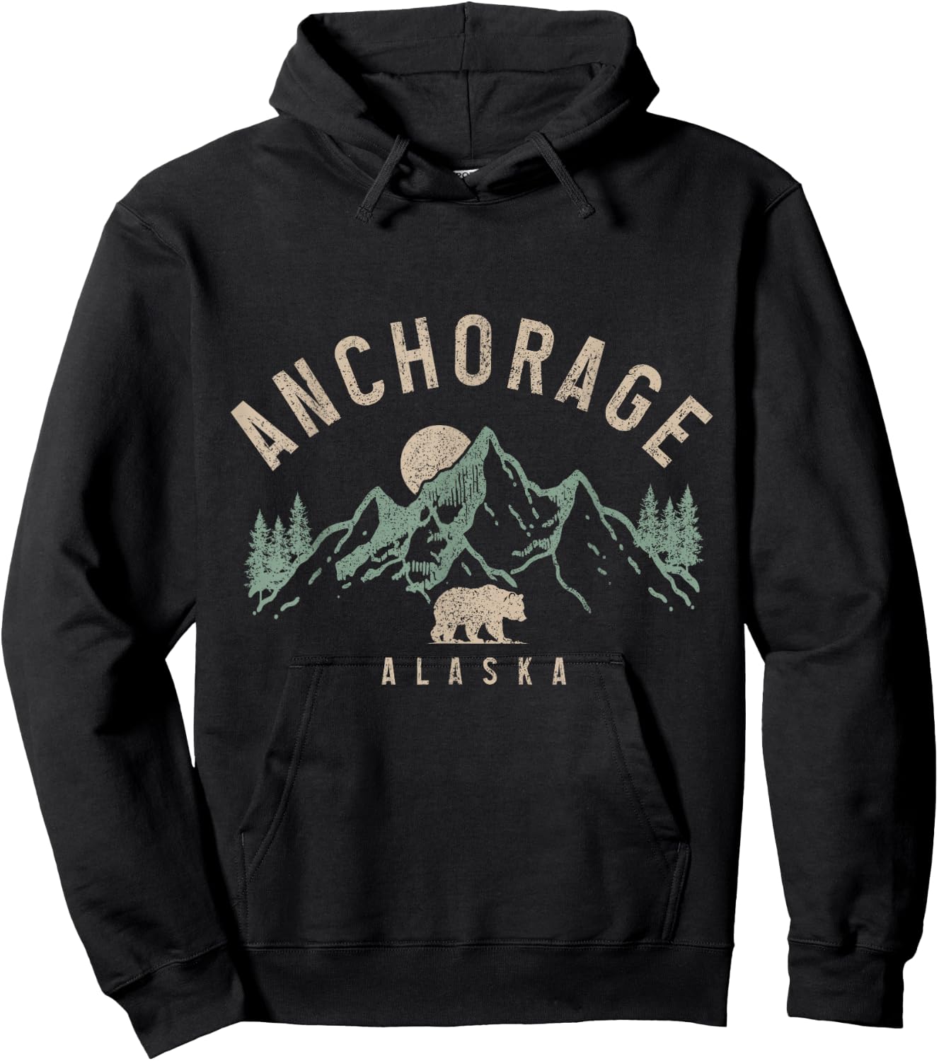 Anchorage Alaska Vintage Mountains Grizzly Bear Nature Lover Hoodie - Hoodie | Black