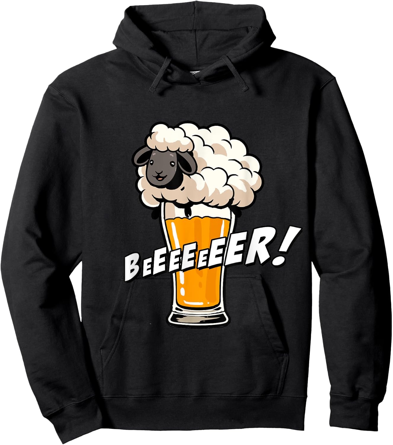 Funny Word Game Illustration Beeeer Sheep And Beer , Black, S Hoodie - Hoodie | Black