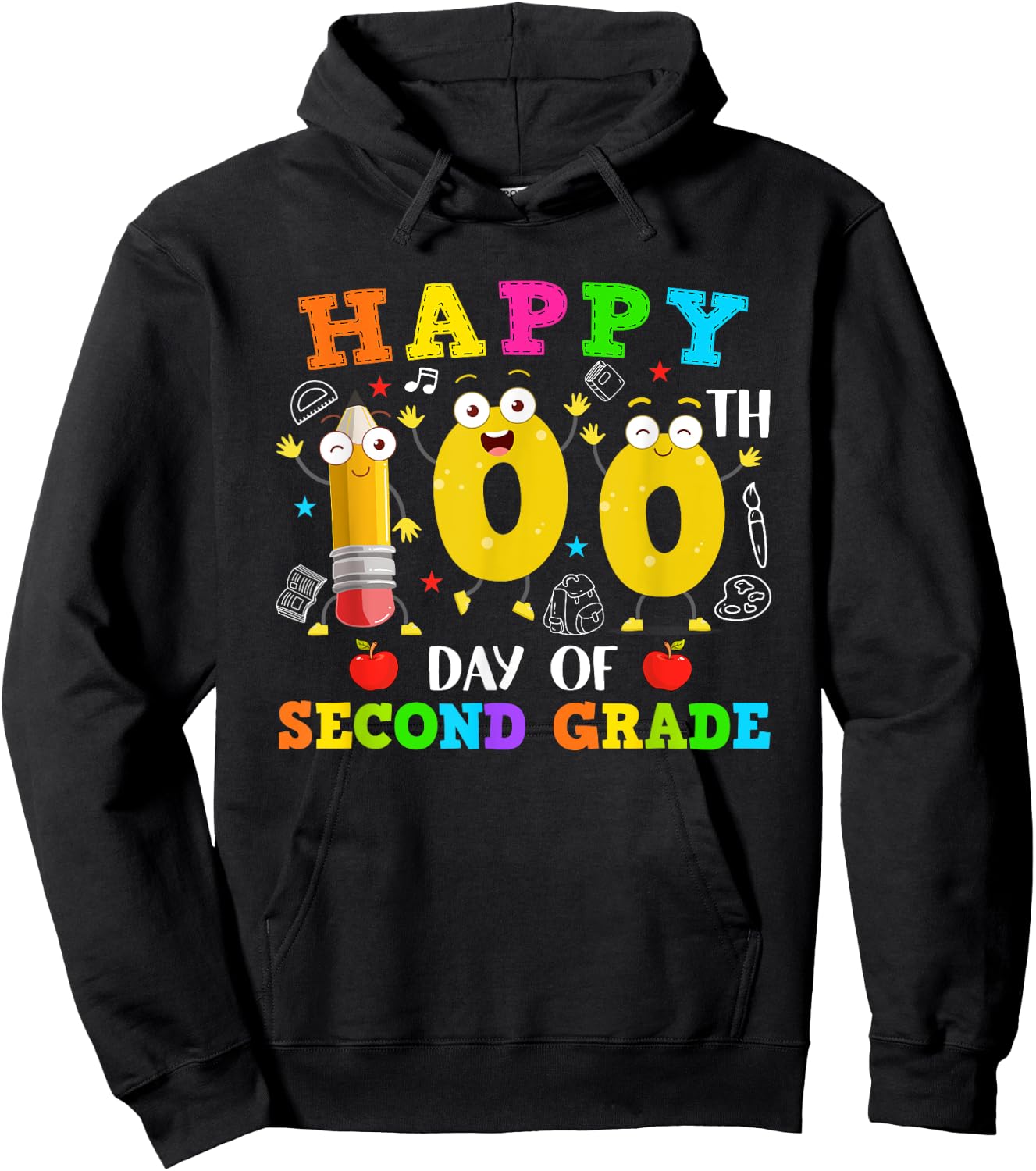 Funny Pencil 100 Days Of Second Grade Students Teacher Kids Hoodie - Hoodie | Black