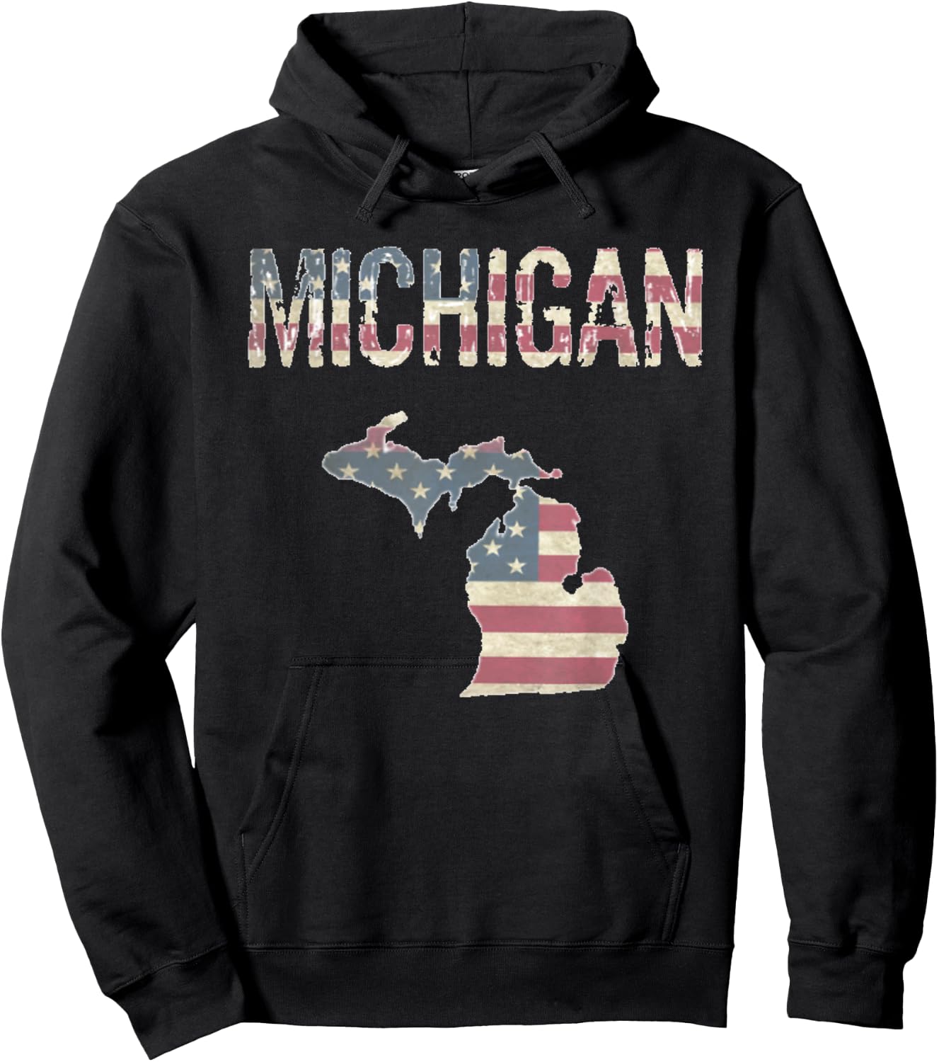 Michigan Patriotic 4th Of July Distressed Flag Great Lakes Hoodie - Hoodie | Black