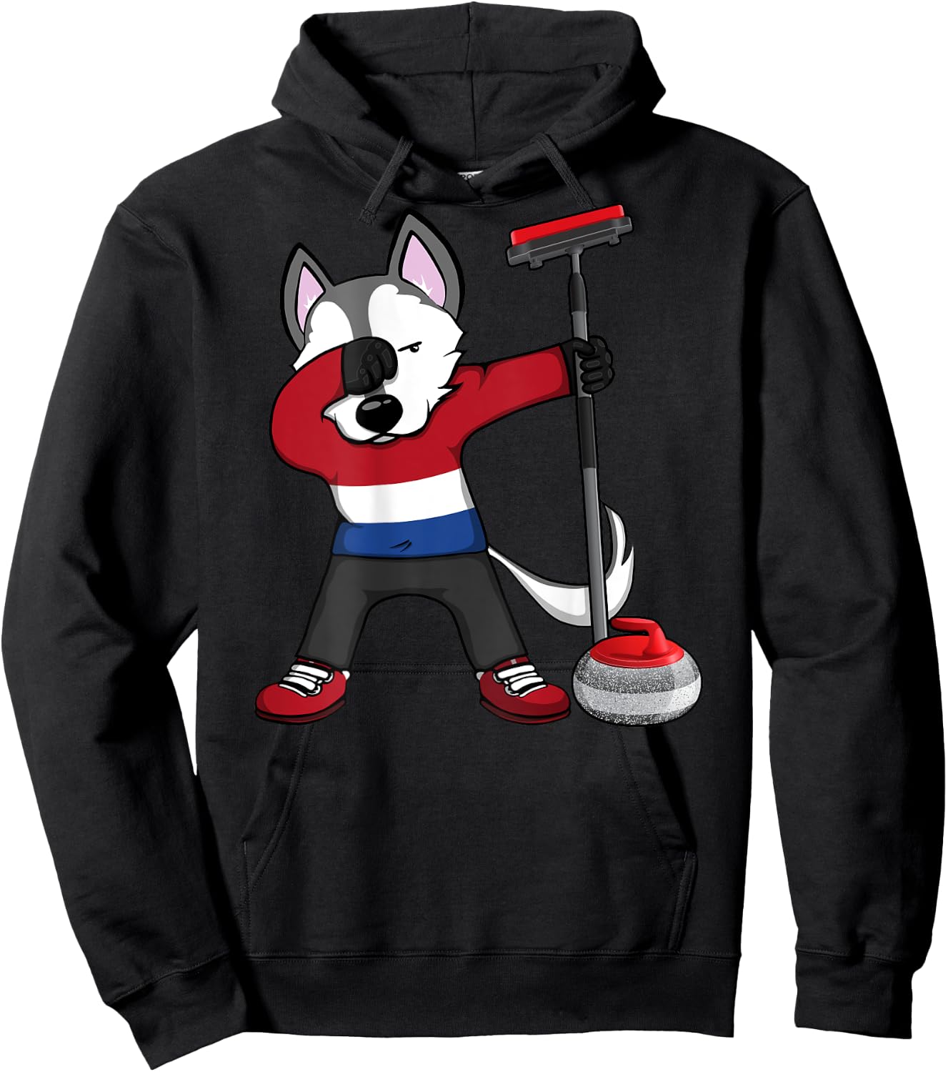 Dabbing Husky Netherlands Curling Lovers Jersey Winter Sport Hoodie - Hoodie | Black