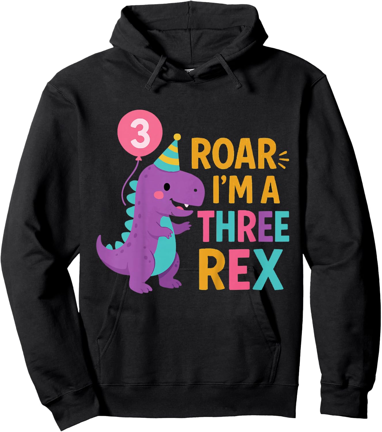 Kids 3rd Birthday Dinosaur Girl T-Rex Matching Family Party Three Hoodie - Hoodie | Black