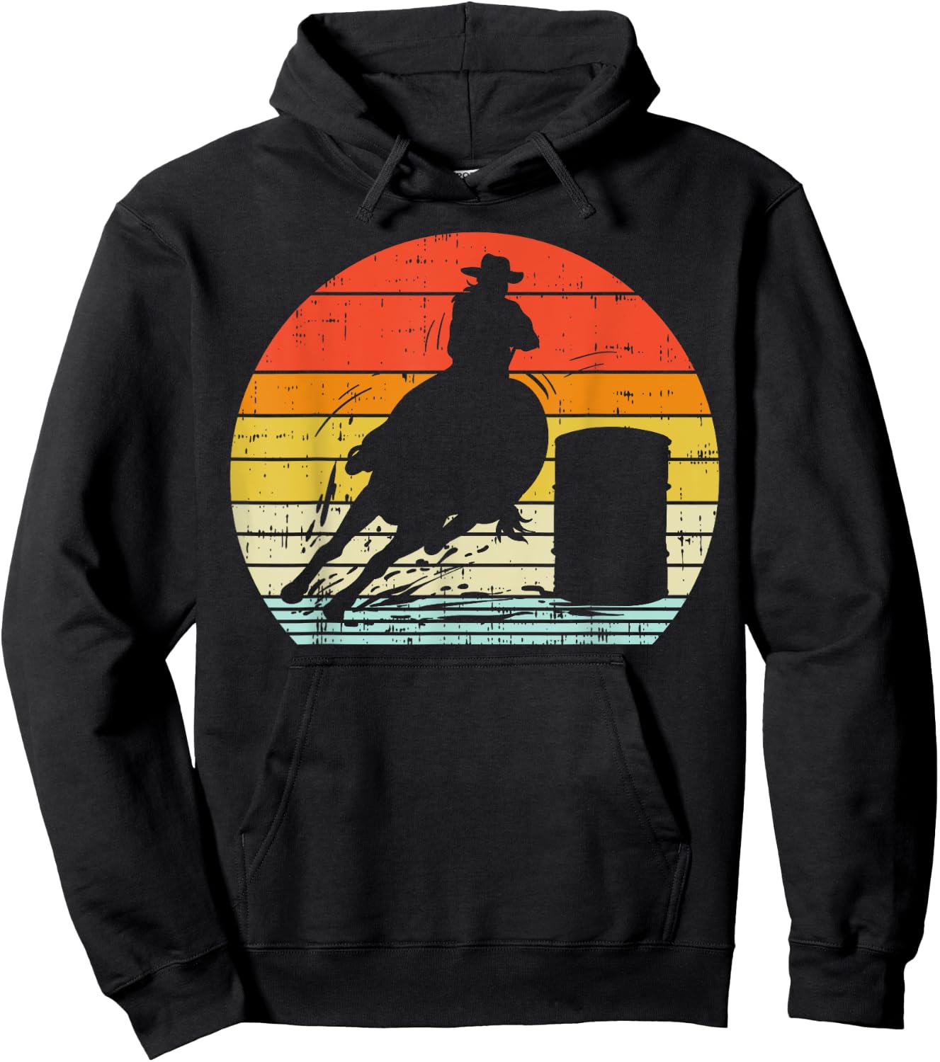 Barrel Racing Sunset Retro 80s Rodeo Horse Racer Rider Gift Hoodie - Hoodie | Black