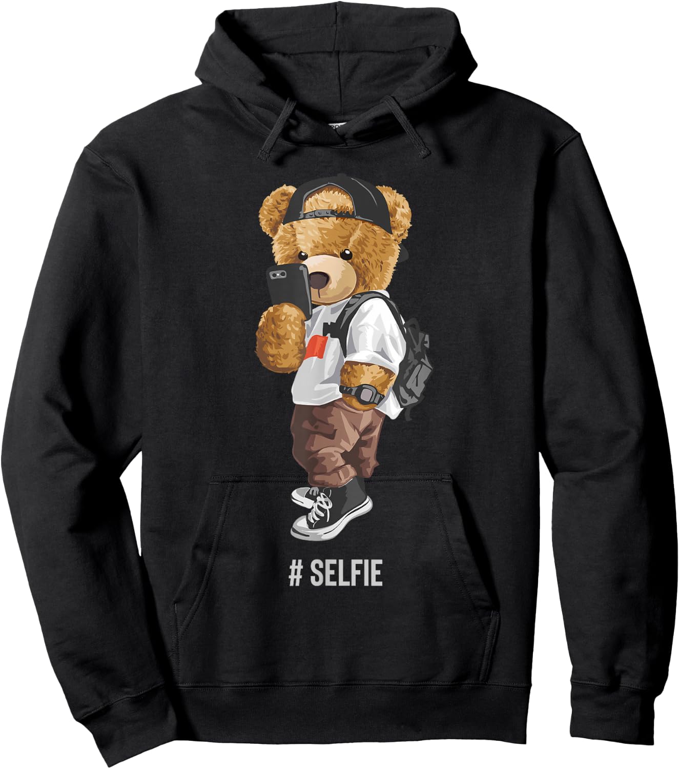 Cute teddy bear taking a selfie Hoodie - Hoodie | Black