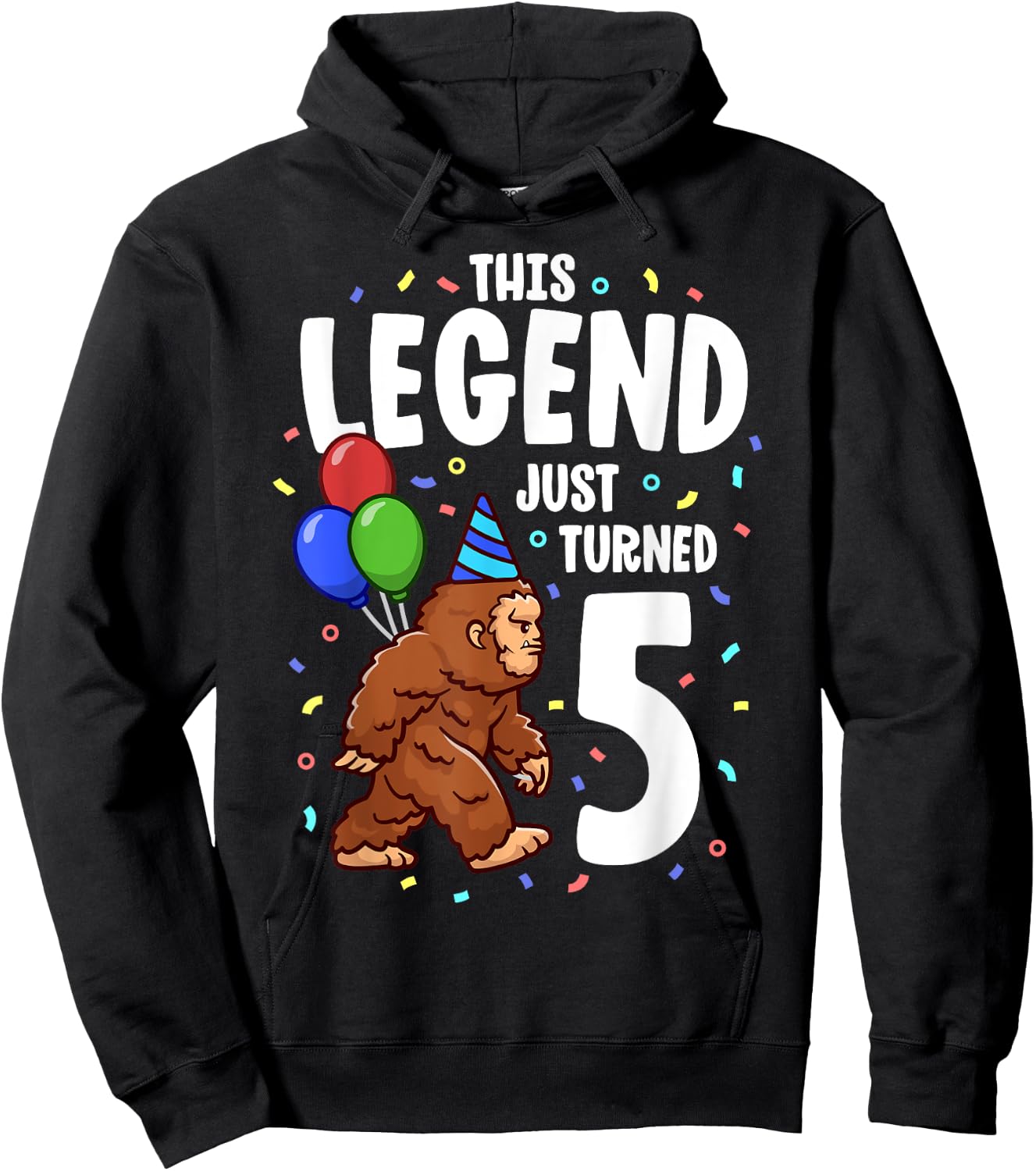 Bigfoot Birthday Party 5 Years Old Sasquatch Theme Boys Hoodie - Hoodie | Black