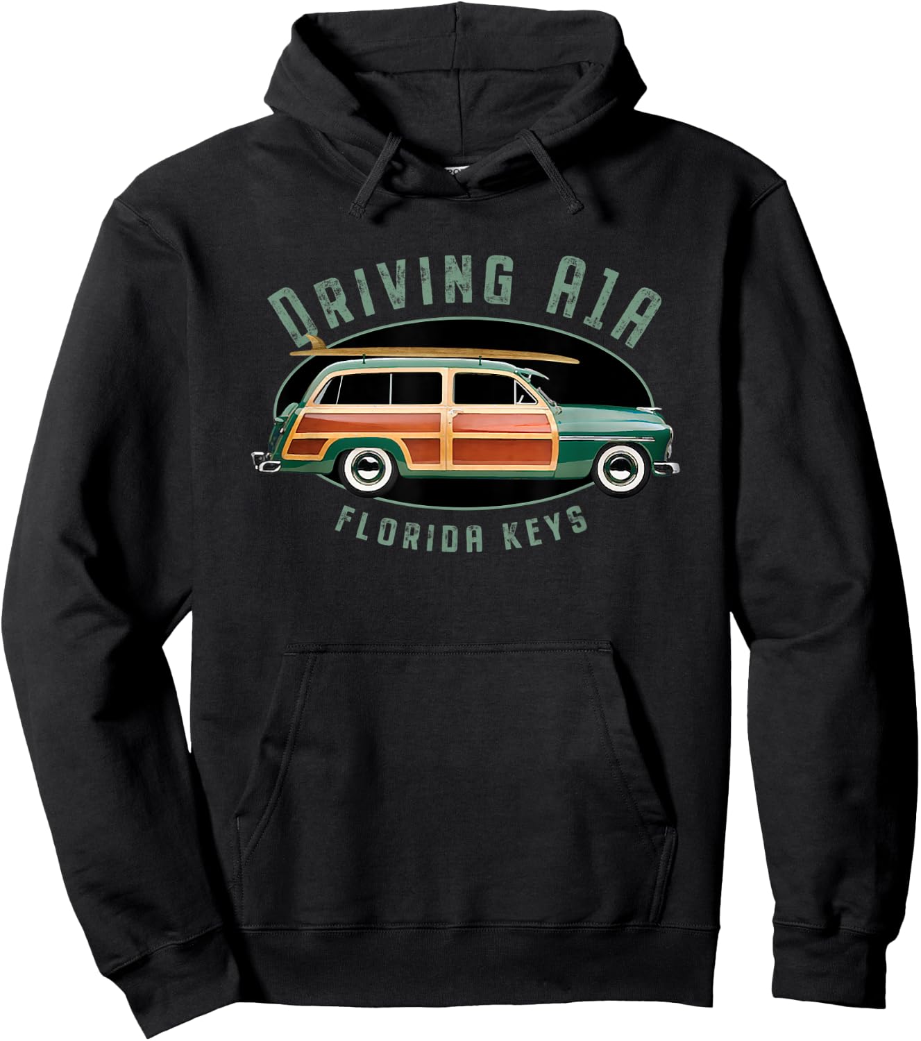 Driving A1A down the Florida Keys Vintage Surfing Design. Hoodie - Hoodie | Black