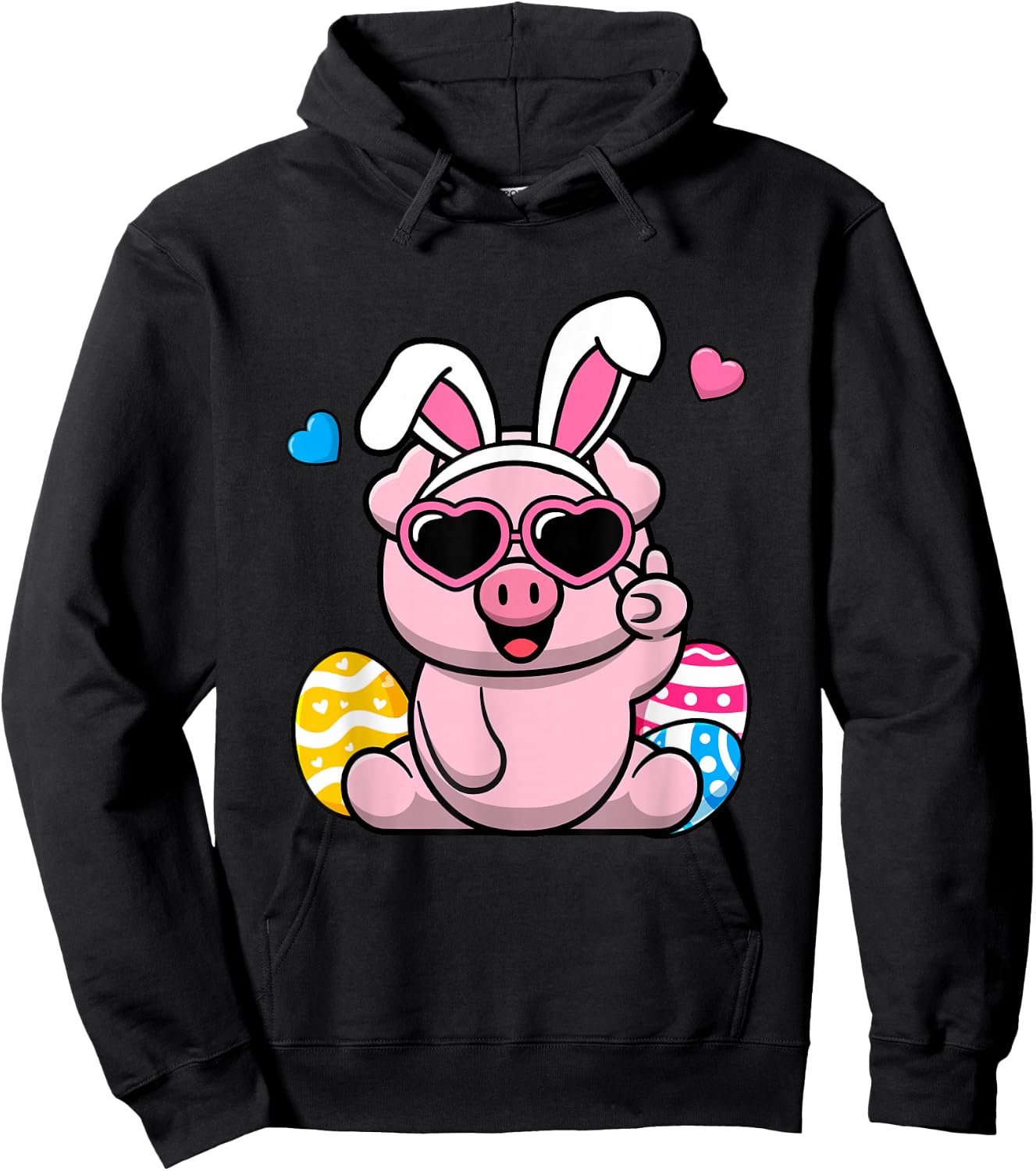 Cute Pig Bunny Ears Easter Day Boy Girl Kids Hoodie - Hoodie | Black