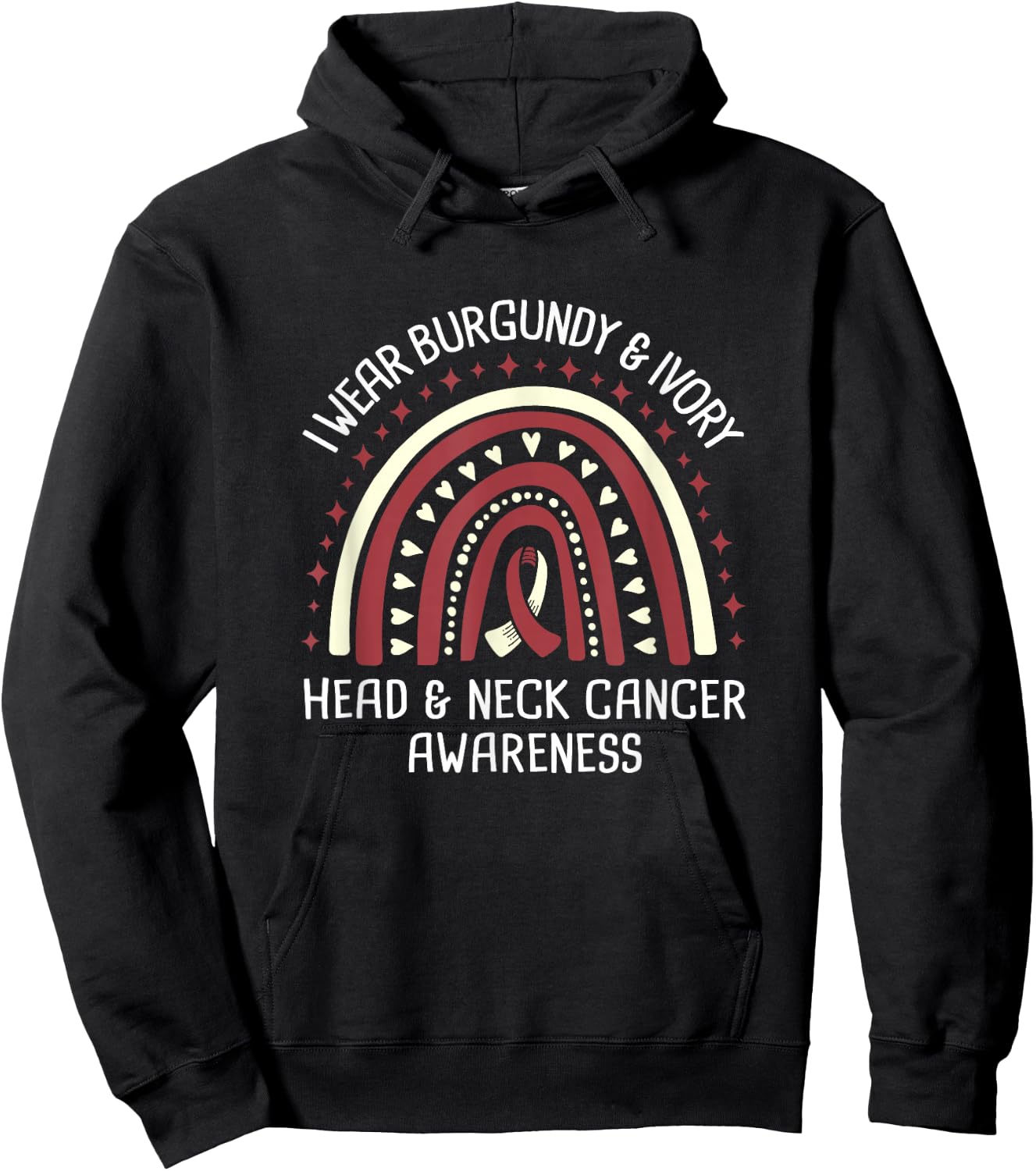 I Wear Burgundy and Ivory Head and Neck Cancer Awareness Hoodie - Hoodie | Black