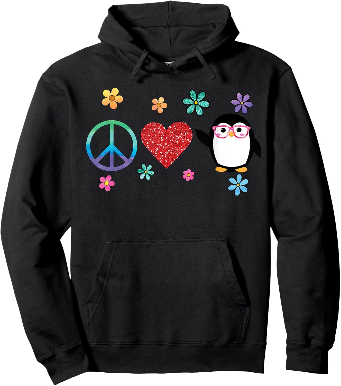 Penguin Peace Love Hippie Glasses Boho Bird Lovers Hoodie - Hoodie | Black