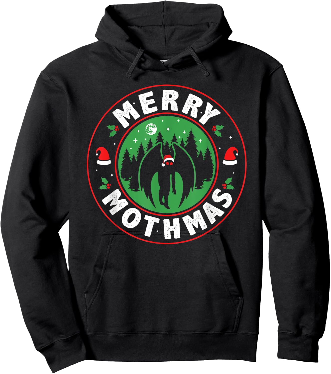 Merry Mothmas Funny Santa Mothman Cryptid Christmas Pajama Hoodie - Hoodie | Black