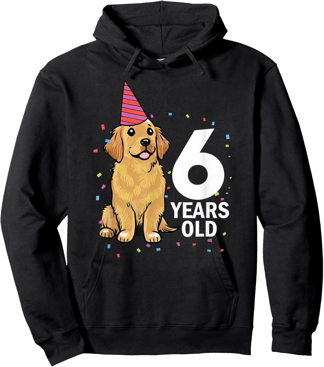 Cute 6 Years Old Birthday Golden Retriever Dog 6th Party Kid Hoodie - Hoodie | Black