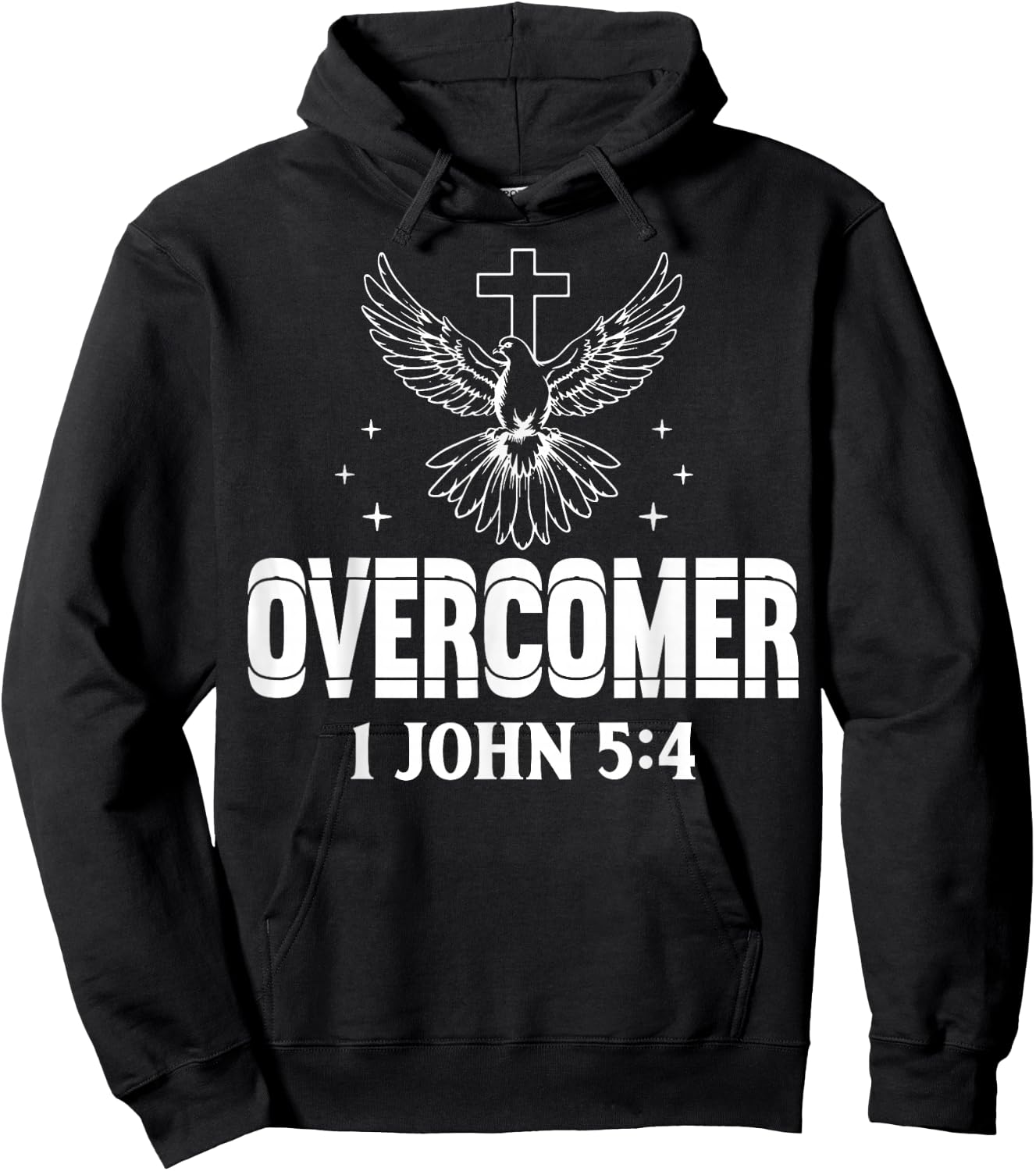 Overcomer 1 John 5:4 Dove and Cross Motivational Quote Hoodie - Hoodie | Black