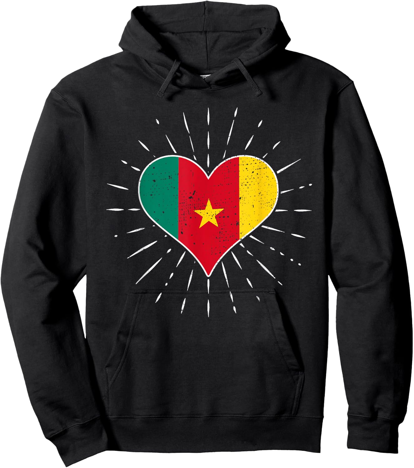 Vintage Cameroonian Flag Heart Cameroon Lovers Retro , Black, S Hoodie - Hoodie | Black