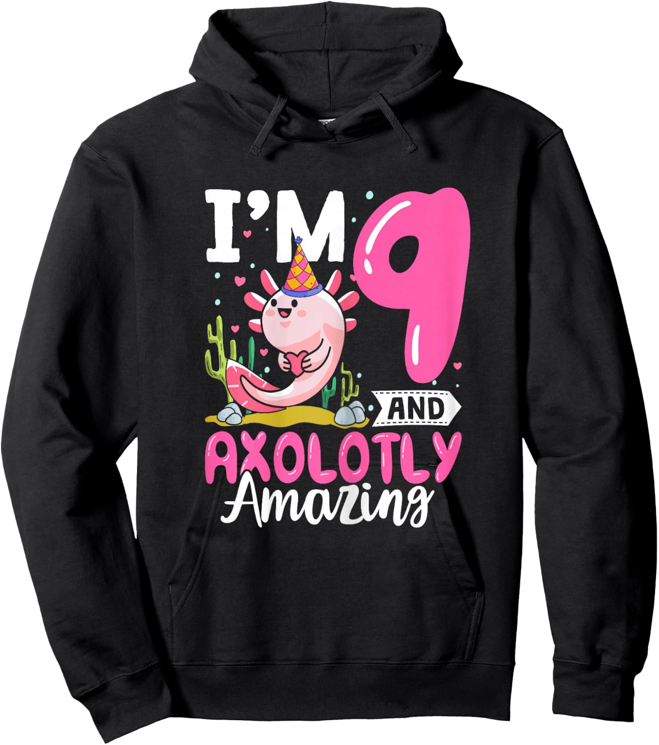 9th Birthday Shirt Girl Axolotl 9 Year Old Birthday Hoodie - Hoodie | Black
